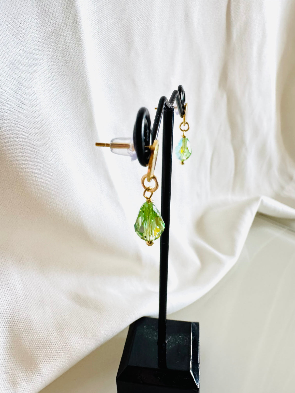Peridot Green Crystal Drop Earrings, Swarovski Crystal & Surgical Stainless Gold Studs , Handmade in Australia