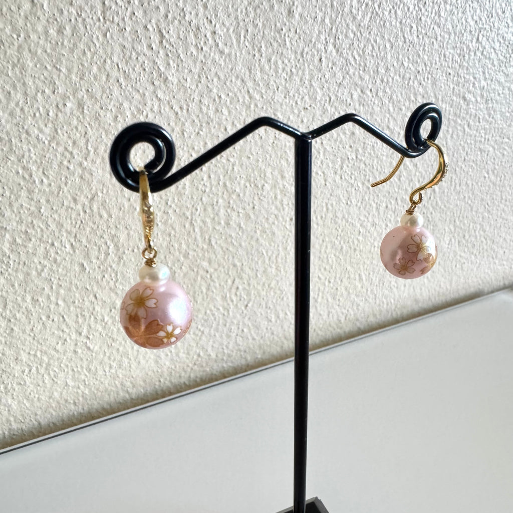 Sterling silver Japanese tensha beads and freshwater pearl earrings