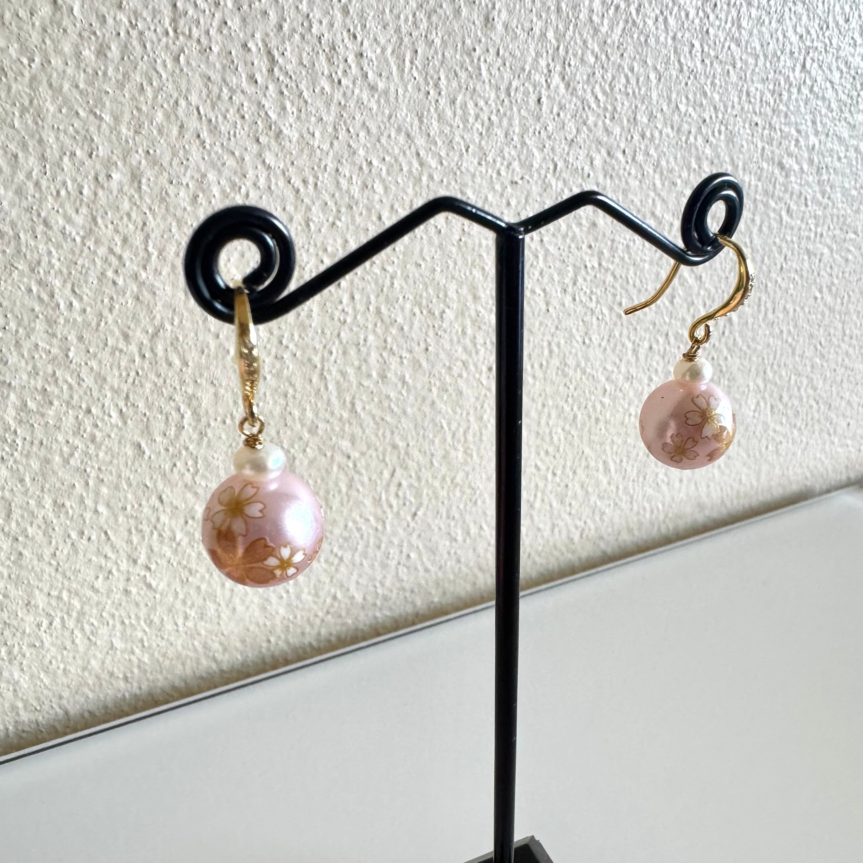 Sterling silver Japanese tensha beads and freshwater pearl earrings