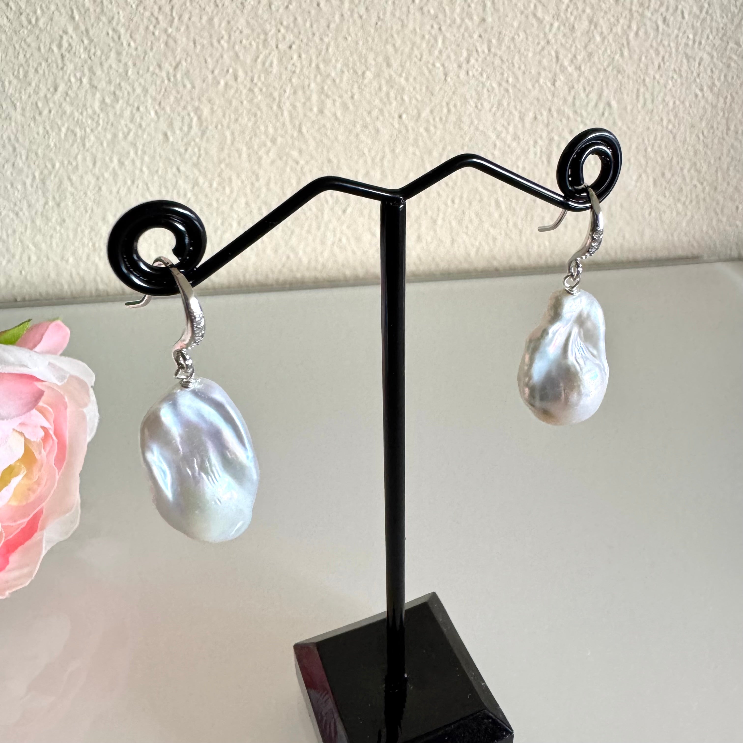 Sterling silver freshwater baroque pearl earrings