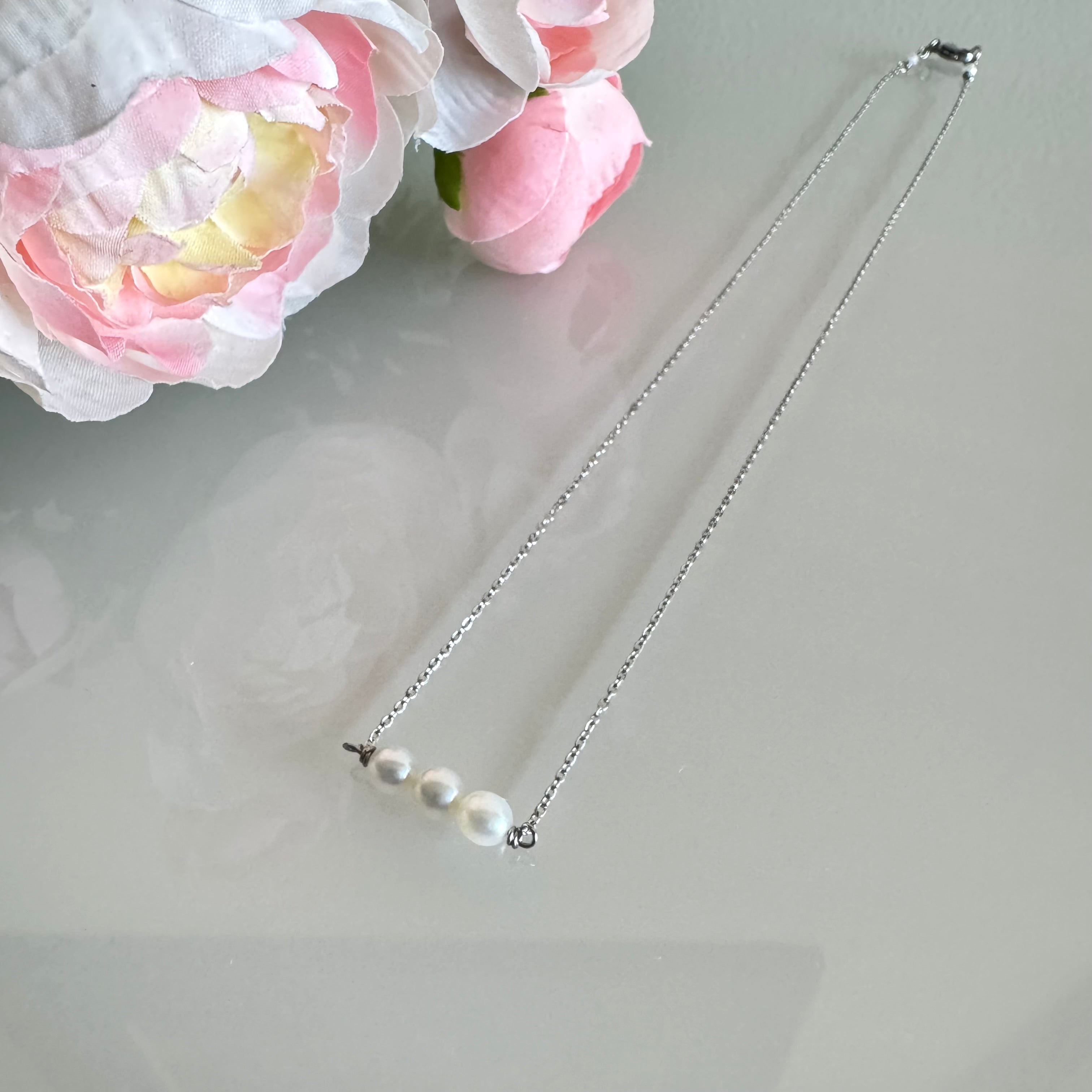 Freshwater pearl necklace with stainless chain(Tarnish free & water proof)