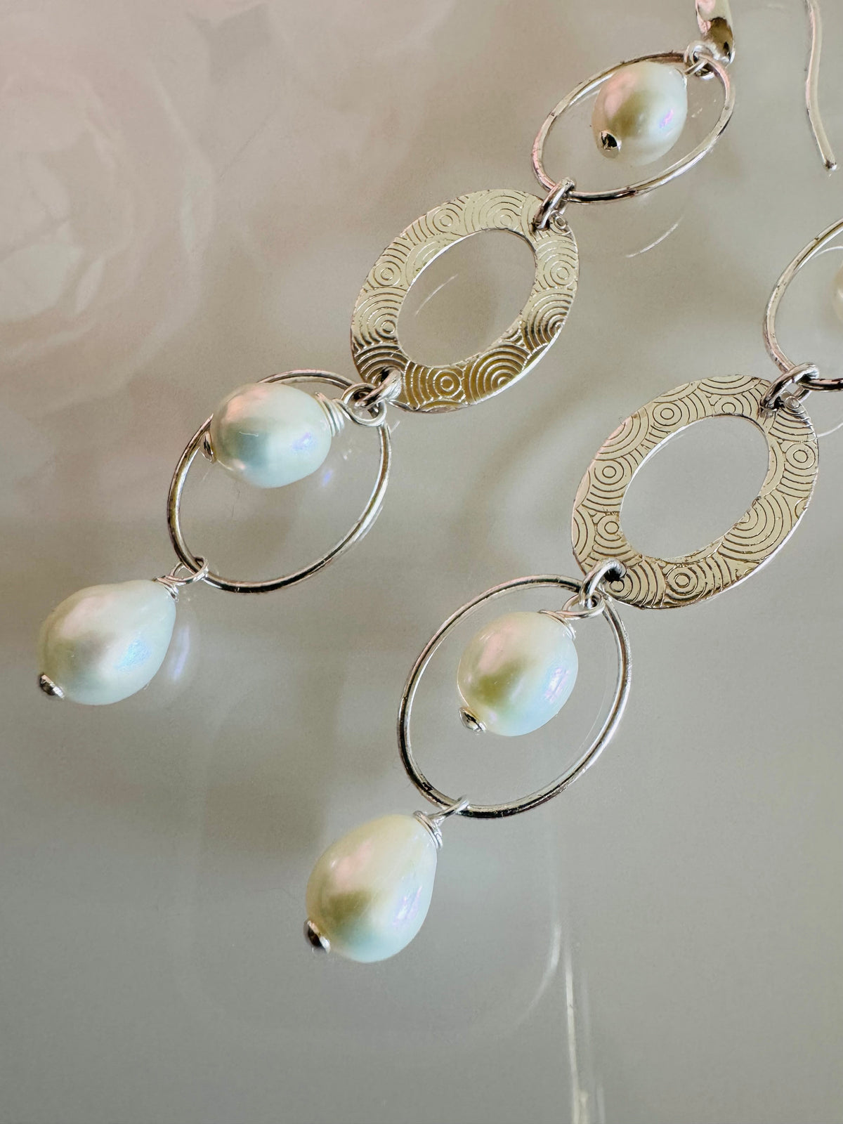 Sterling Silver Freshwater Pearl Trilogy Earrings Long Dangle Statement Earrings Handmade in Australia Gift for Her Anniversary Gift