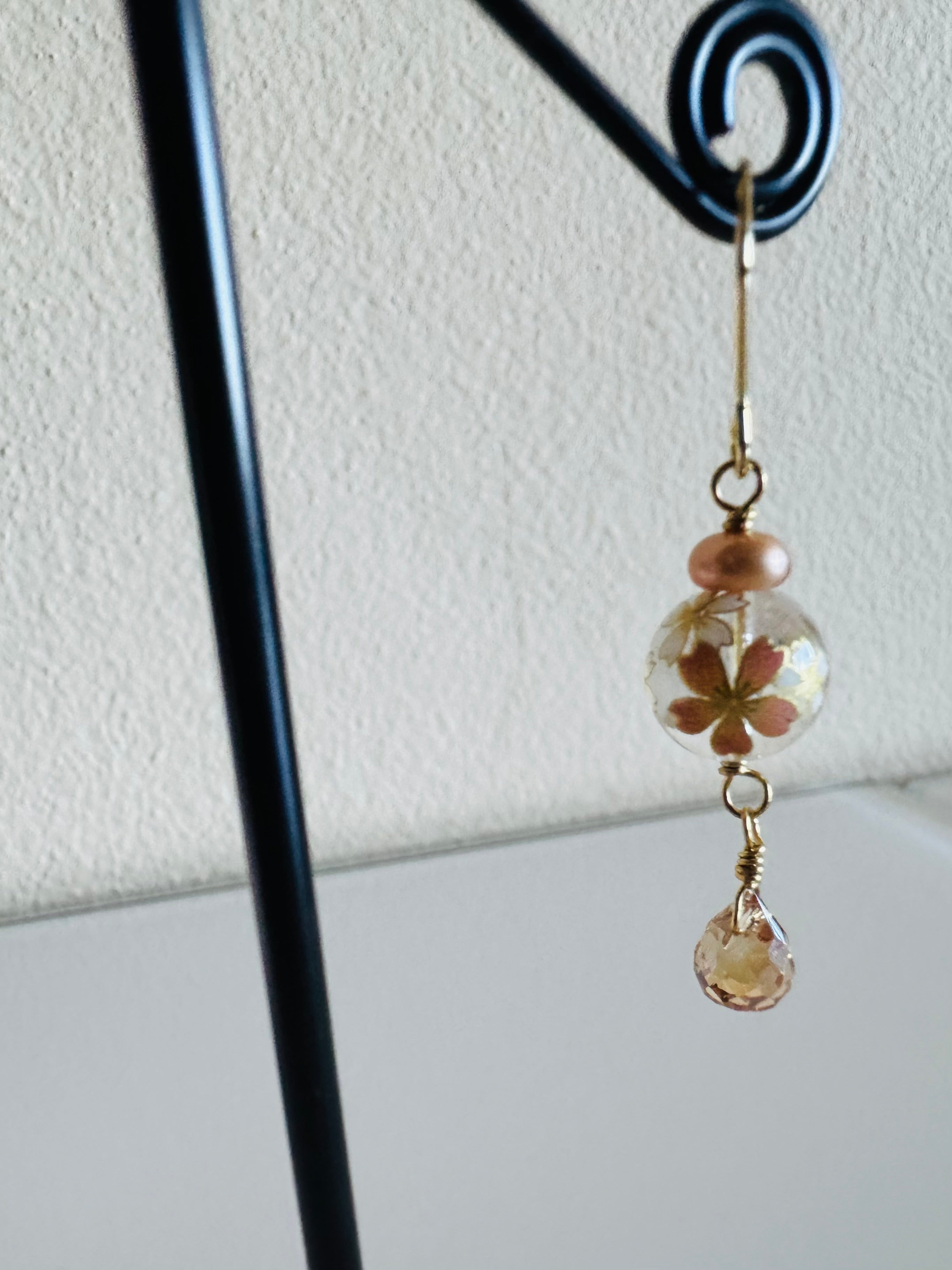 Japanese Tensha Beads and Crystal Earrings with Surgical Gold Stainless Settings