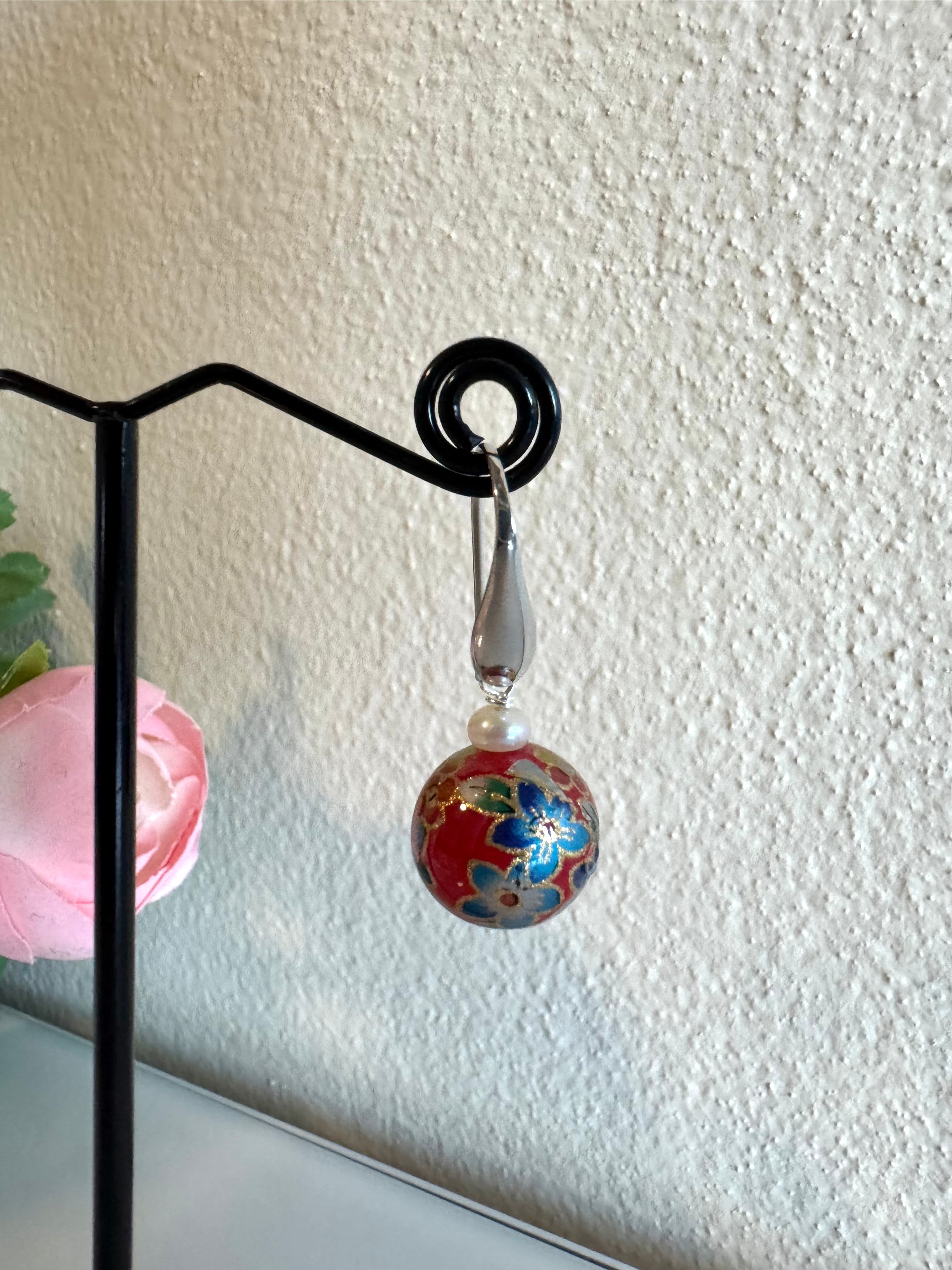 Sterling silver Japanese tensha beads and freshwater pearl earrings