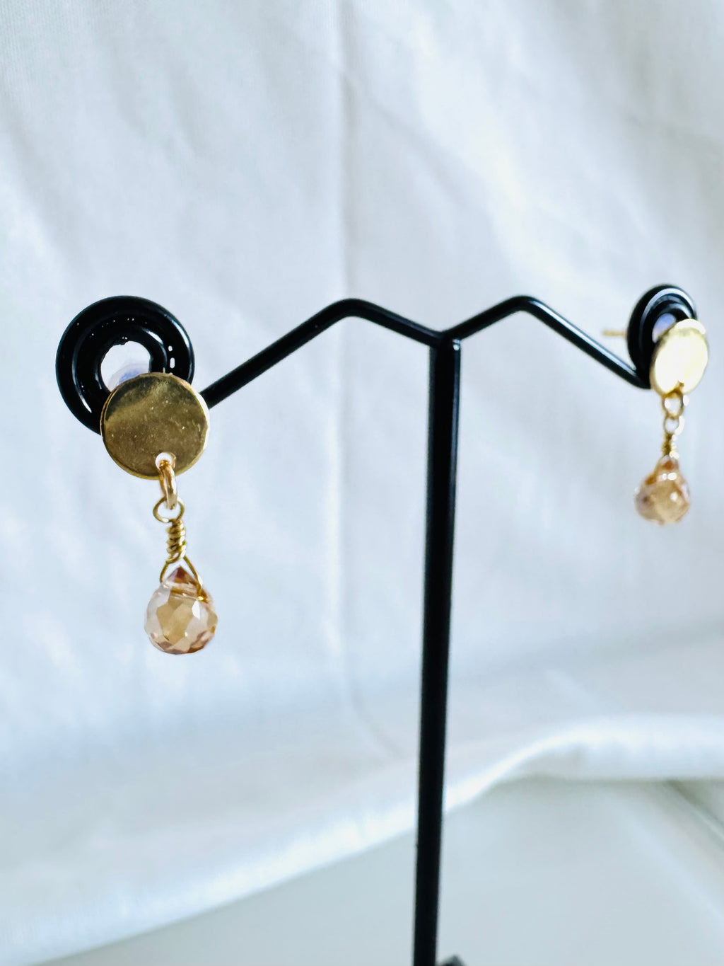 Handmade Golden Crystal Drop Earrings, Surgical Stainless Gold Studs, Lightweight Comfort