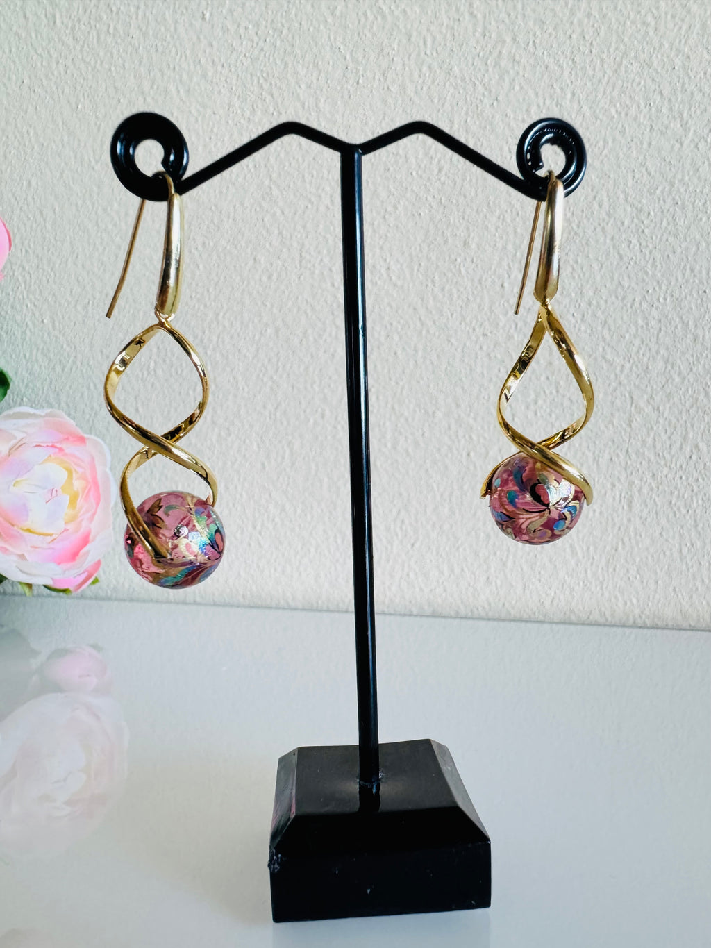 Japanese tensha beads earrings with surgical gold stainless steel hooks