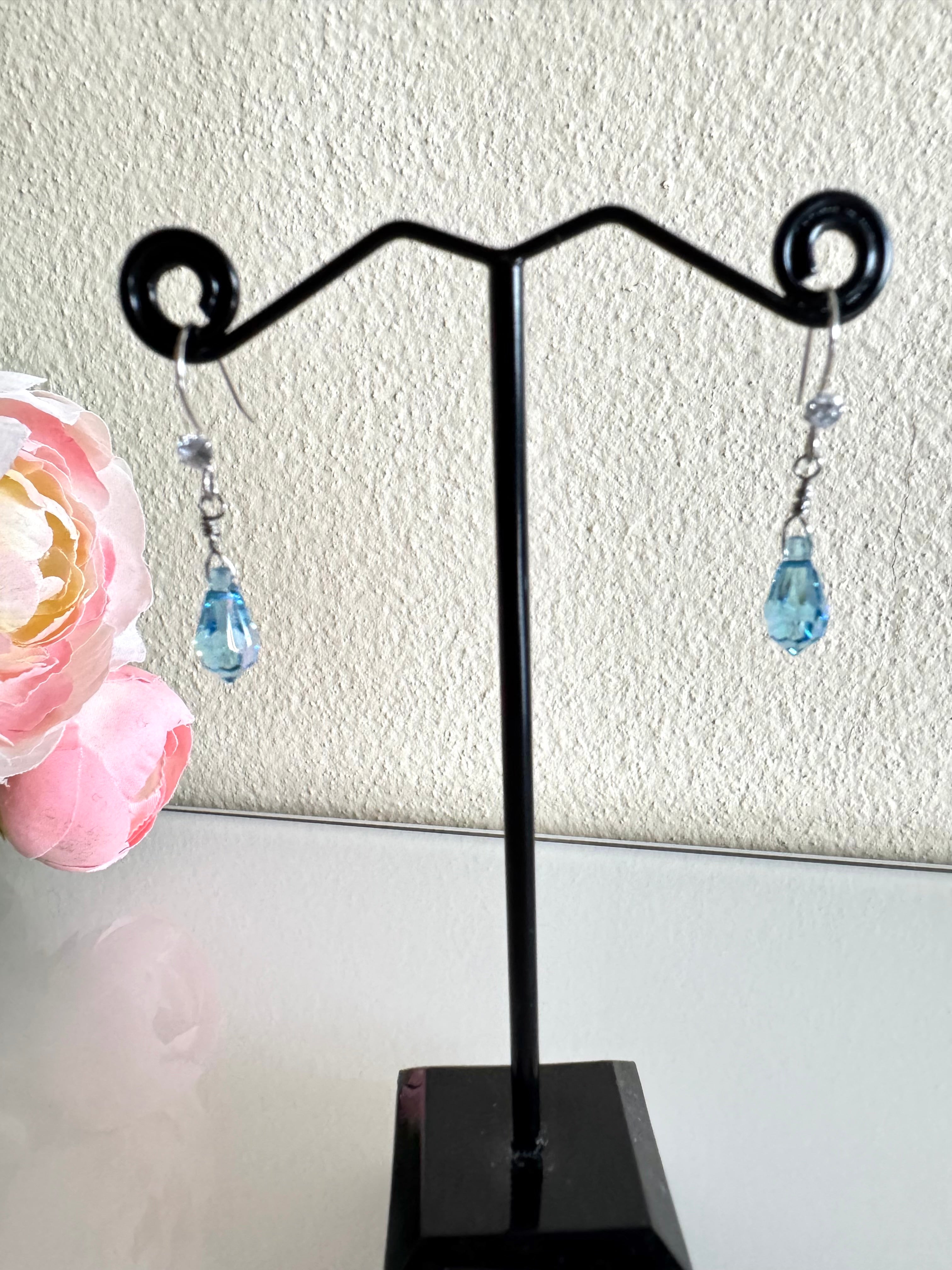 Sterling silver Swarovski elements crystal earring hooks with stainless settings