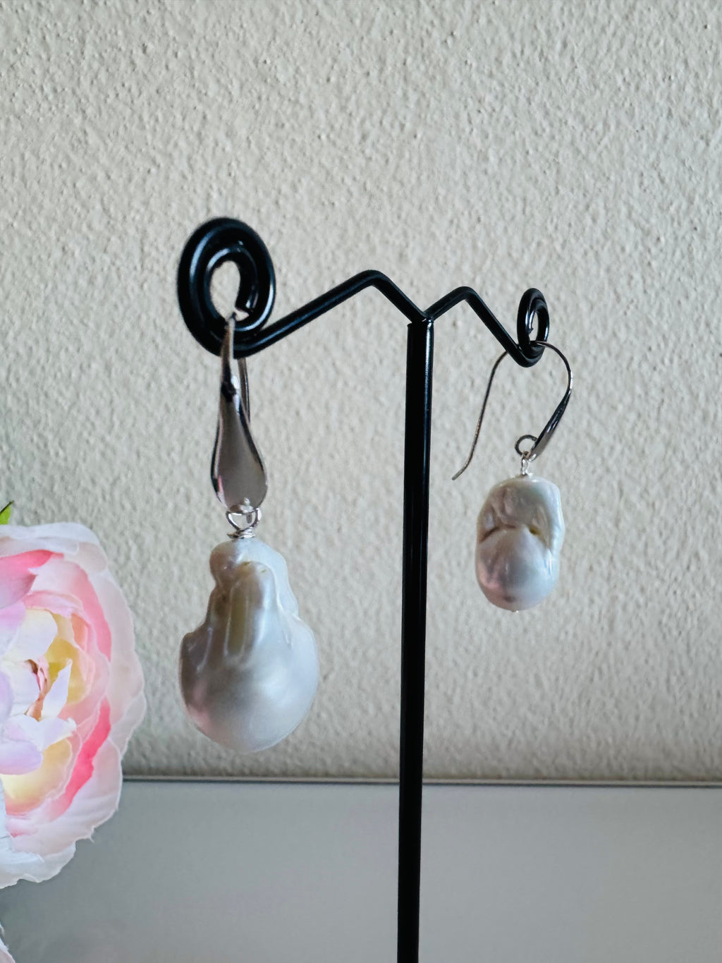 925 Sterling Silver Rhodium Plated Freshwater Pearl Drop Earrings, Large Baroque Dangle, Elegant Bridal Jewellery, Anniversary Gift