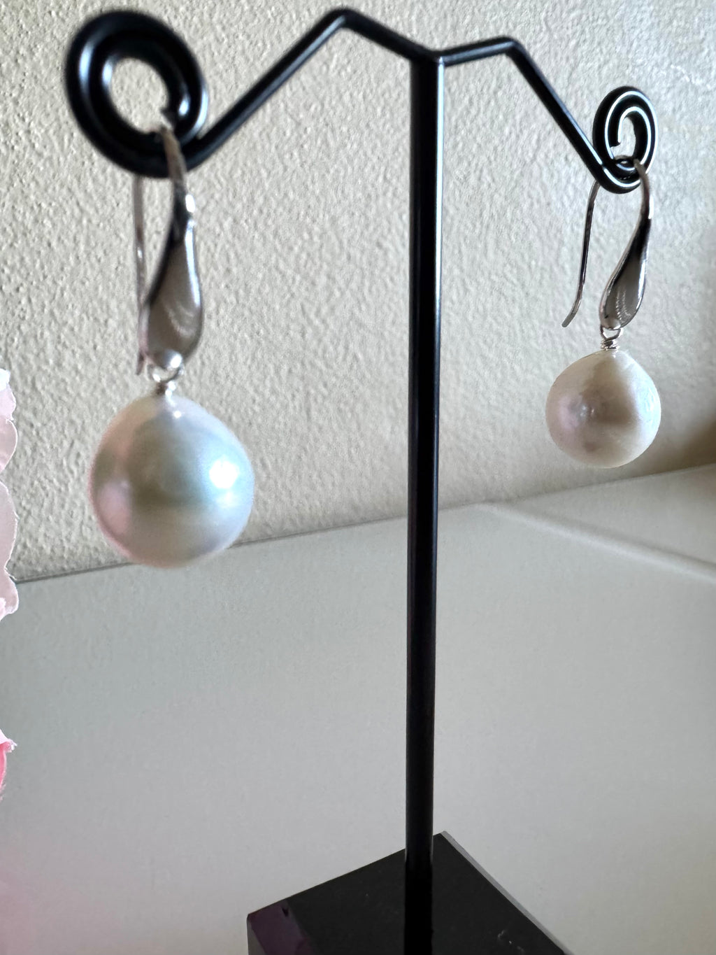 Sterling Silver Semi Round Freshwater Drop Pearl Earrings,Handmade Australia, Gift for Her