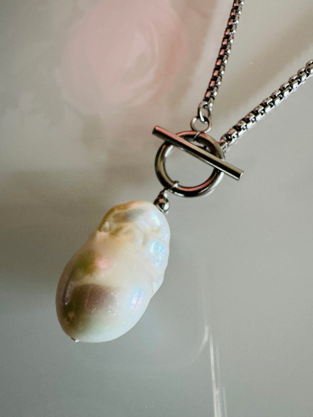 Handmade Freshwater Pearl Dangle Necklace, Surgical Stainless Steel Chain & Toggle, Tarnish Free Waterproof Jewellery, Minimalist