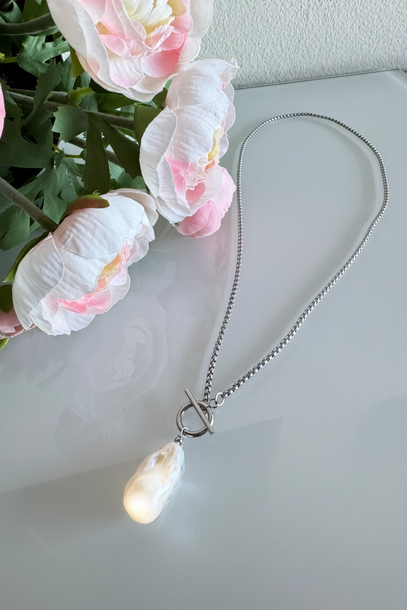 Natural freshwater baroque pearl necklace with stainless chain(Tarnish free & water proof)