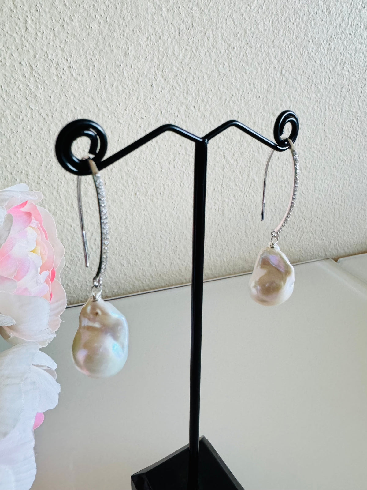 925 Sterling Silver Baroque Pearl Drop Earrings, Rhodium Plated Freshwater Pearl Dangle Earrings, Elegant Bridal Jewellery, Anniversary Gift