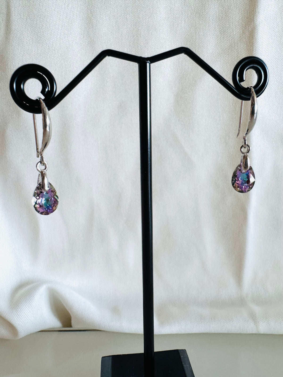 Swarovski Crystal Drop Earrings, Sterling Silver Dangle Earrings, Handmade Australian Jewellery, Pinkish Blue Crystal, Gift for Her