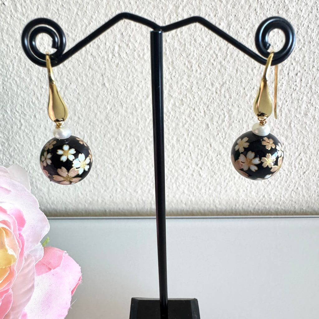 Sterling silver Japanese tensha beads and freshwater pearl earrings