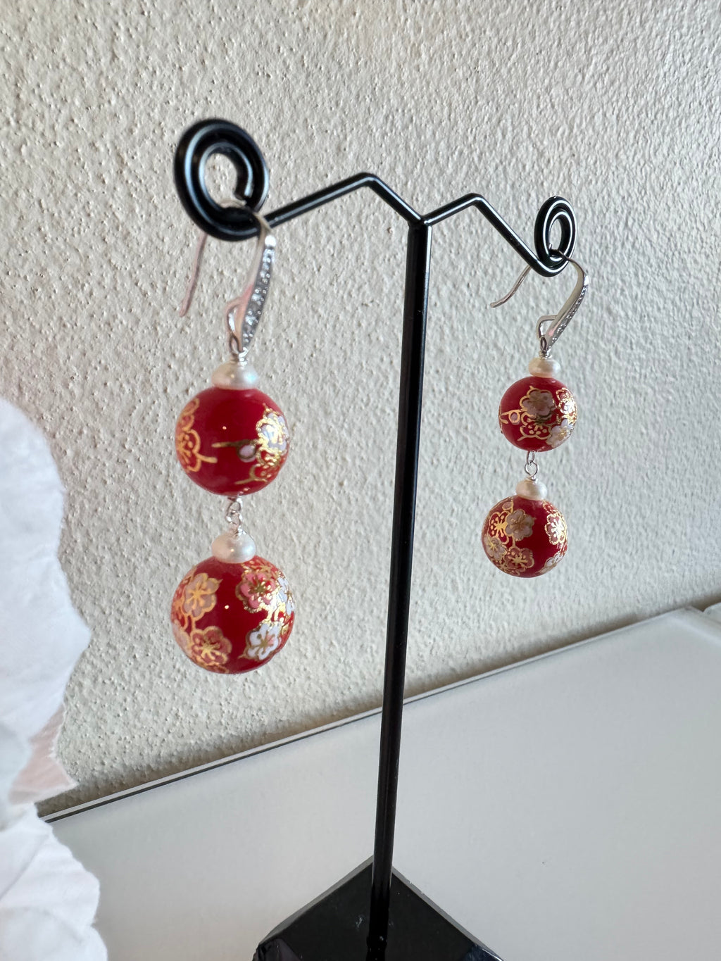 Sterling silver Japanese tensha beads and freshwater pearl earrings
