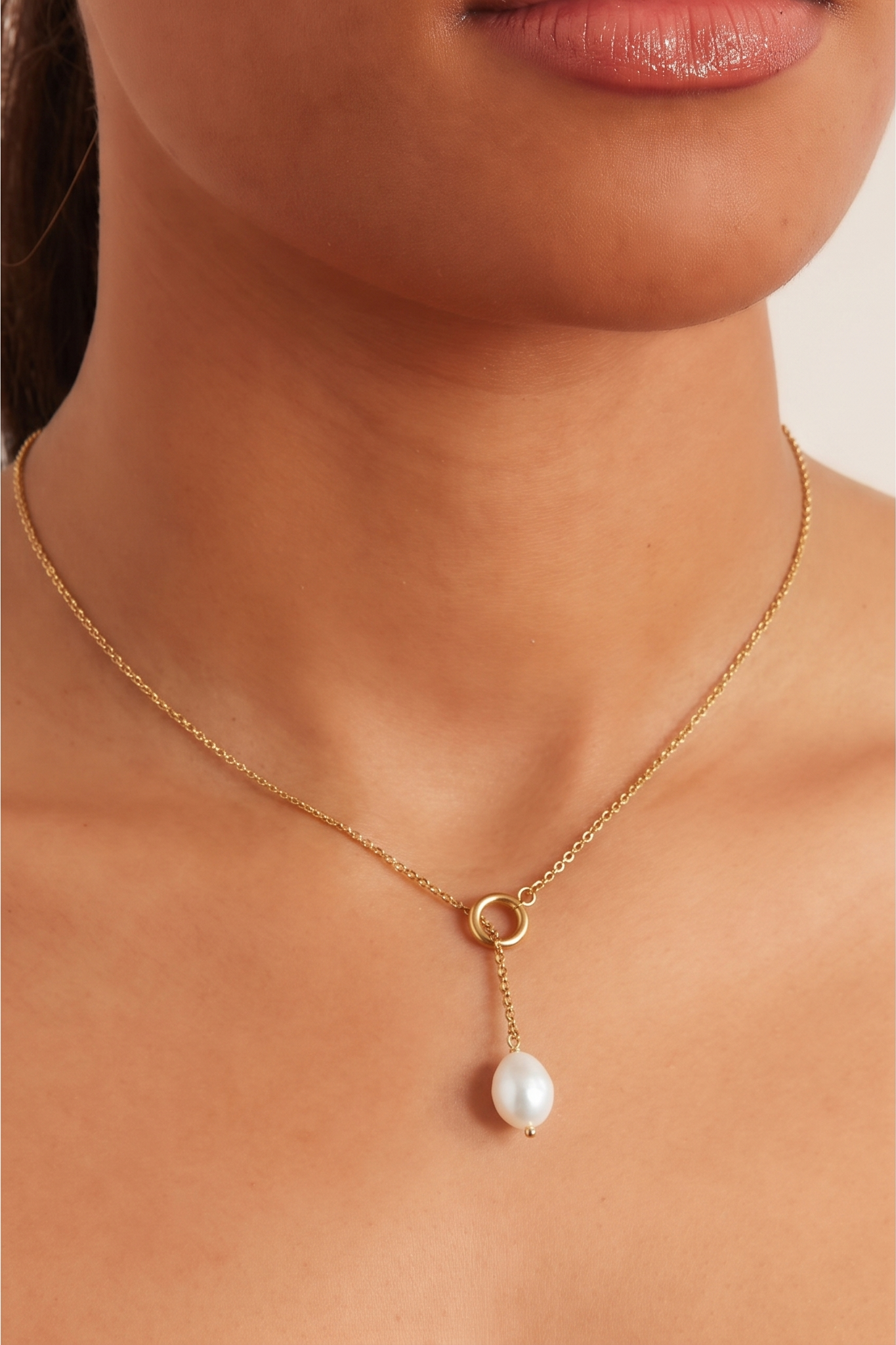 Handmade Freshwater Pearl Necklace, Gold Surgical Stainless Steel Chain Choker, Tarnish Free, Waterproof Necklace, Minimalist Dangle Jewelry