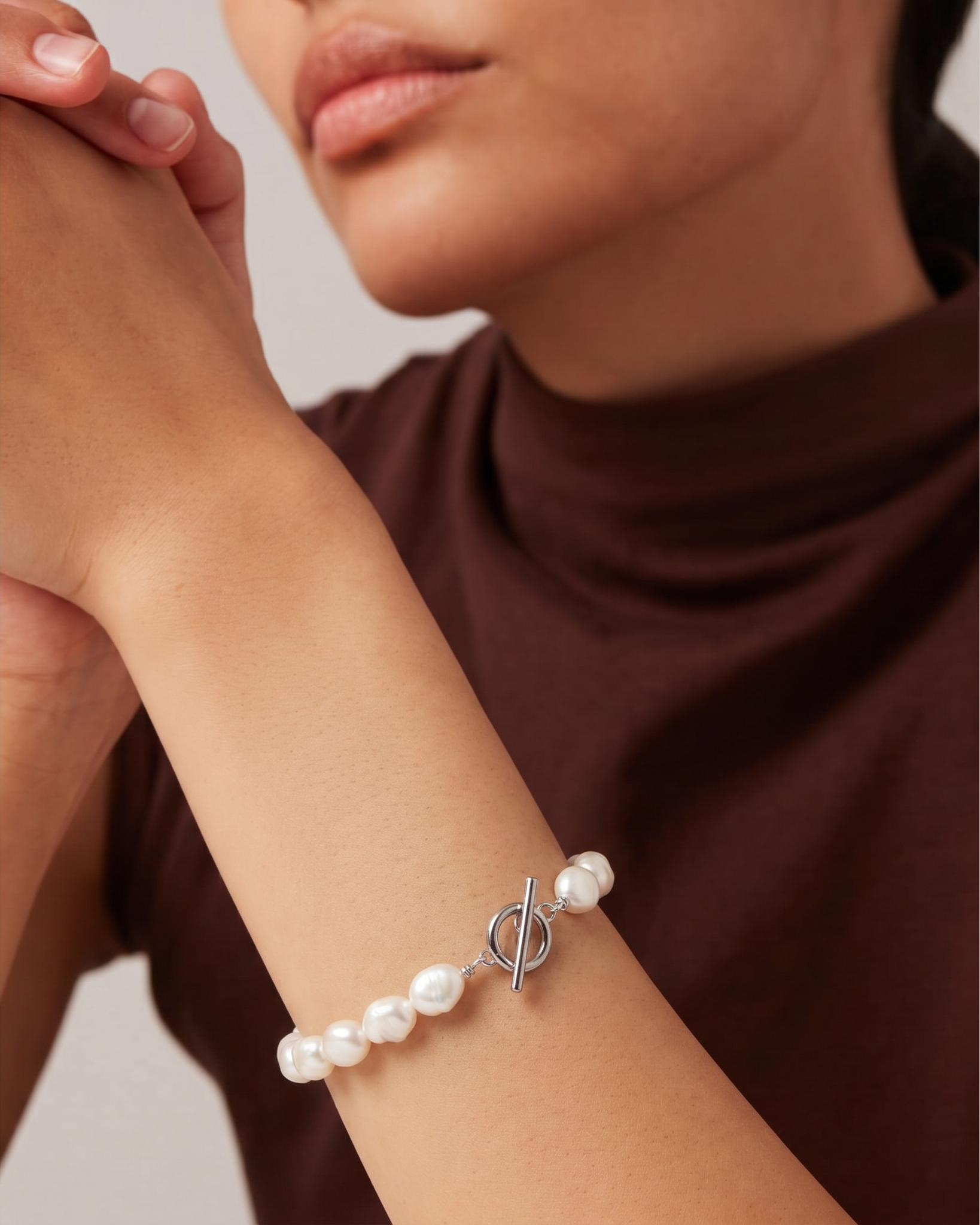 Freshwater free form baroque pearl bracelet with surgical stainless settings