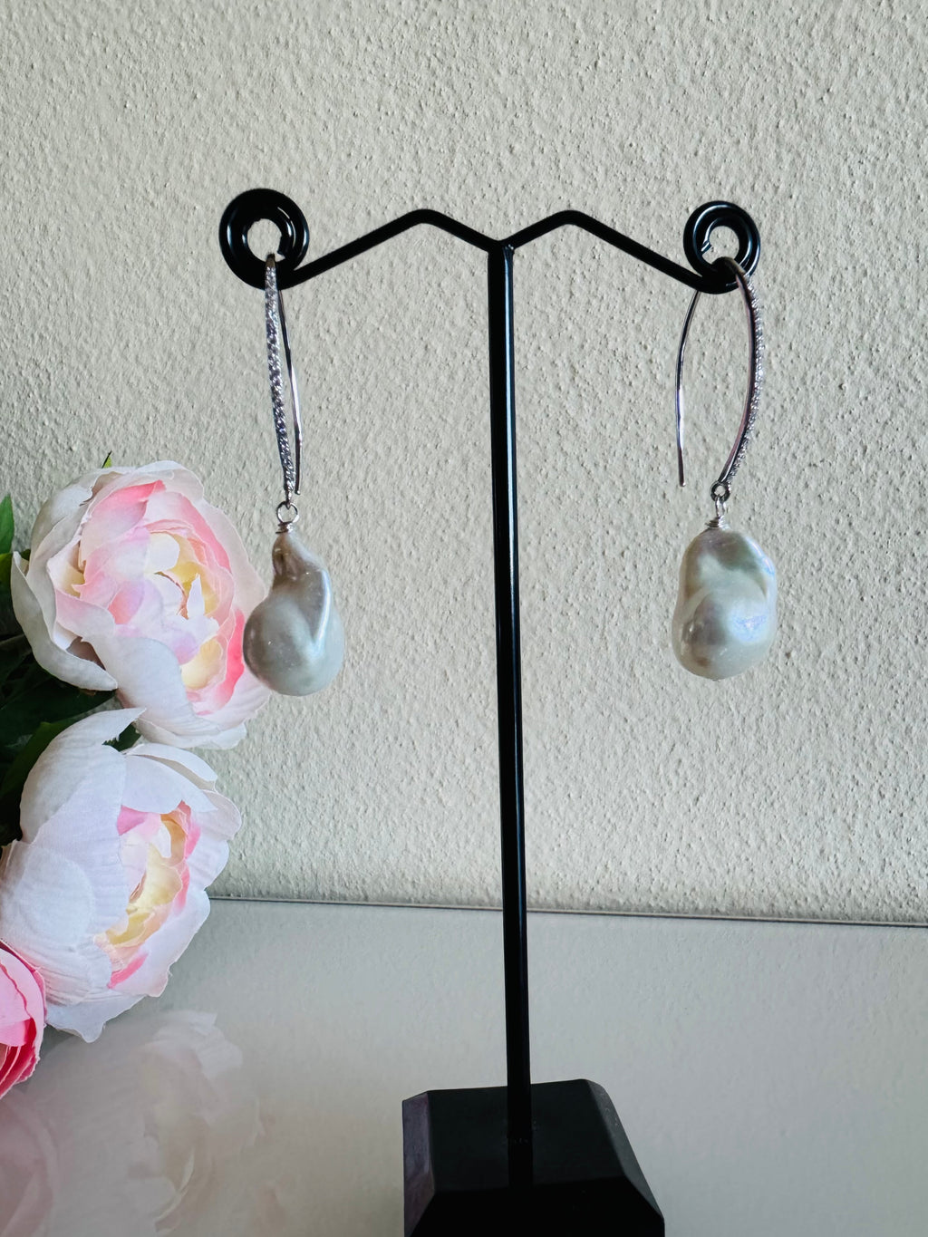 925 Sterling Silver Baroque Pearl Drop Earrings, Rhodium Plated Freshwater Pearl Dangle Earrings, Elegant Bridal Jewellery, Anniversary Gift
