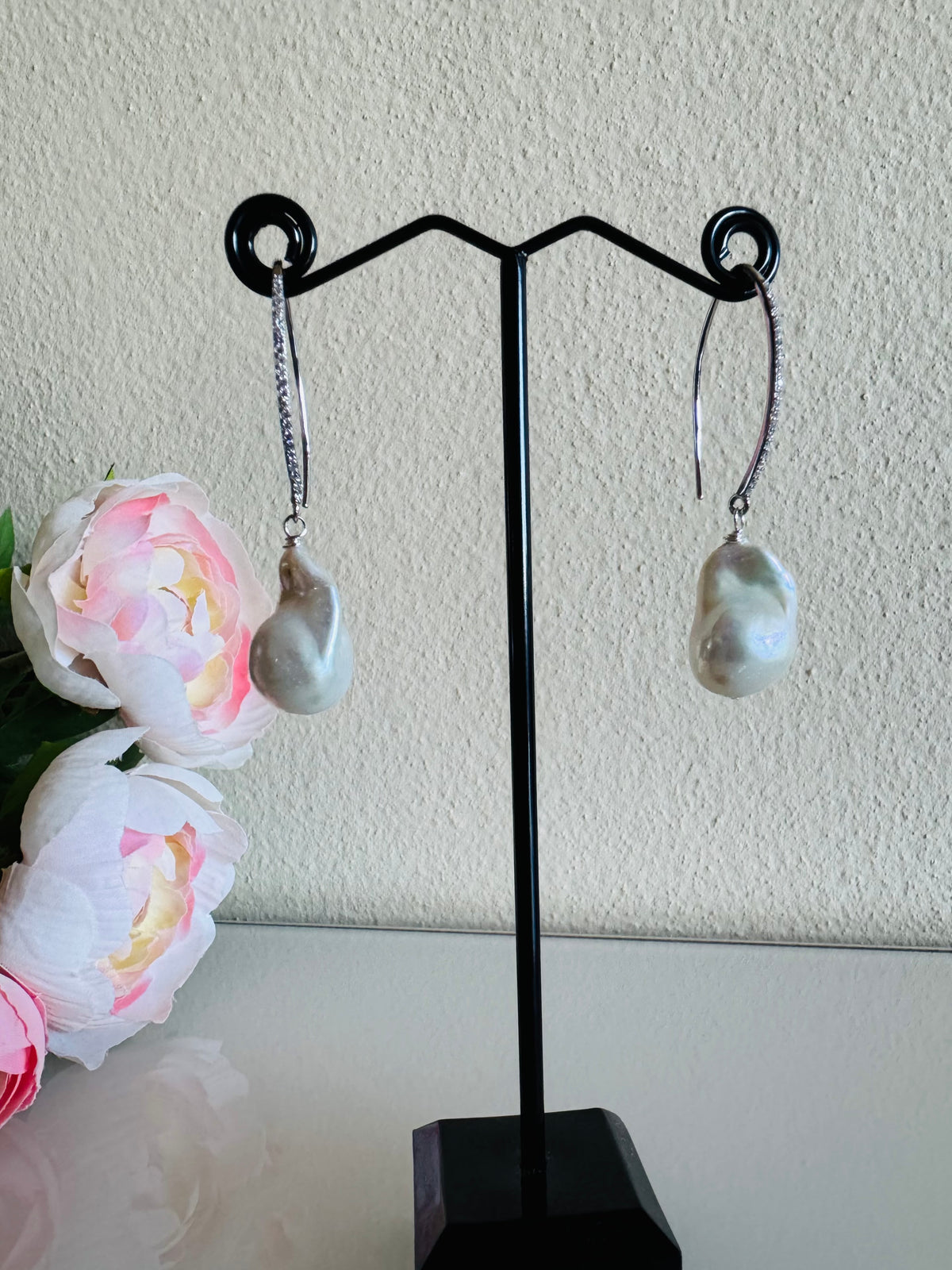 925 Sterling Silver Baroque Pearl Drop Earrings, Rhodium Plated Freshwater Pearl Dangle Earrings, Elegant Bridal Jewellery, Anniversary Gift