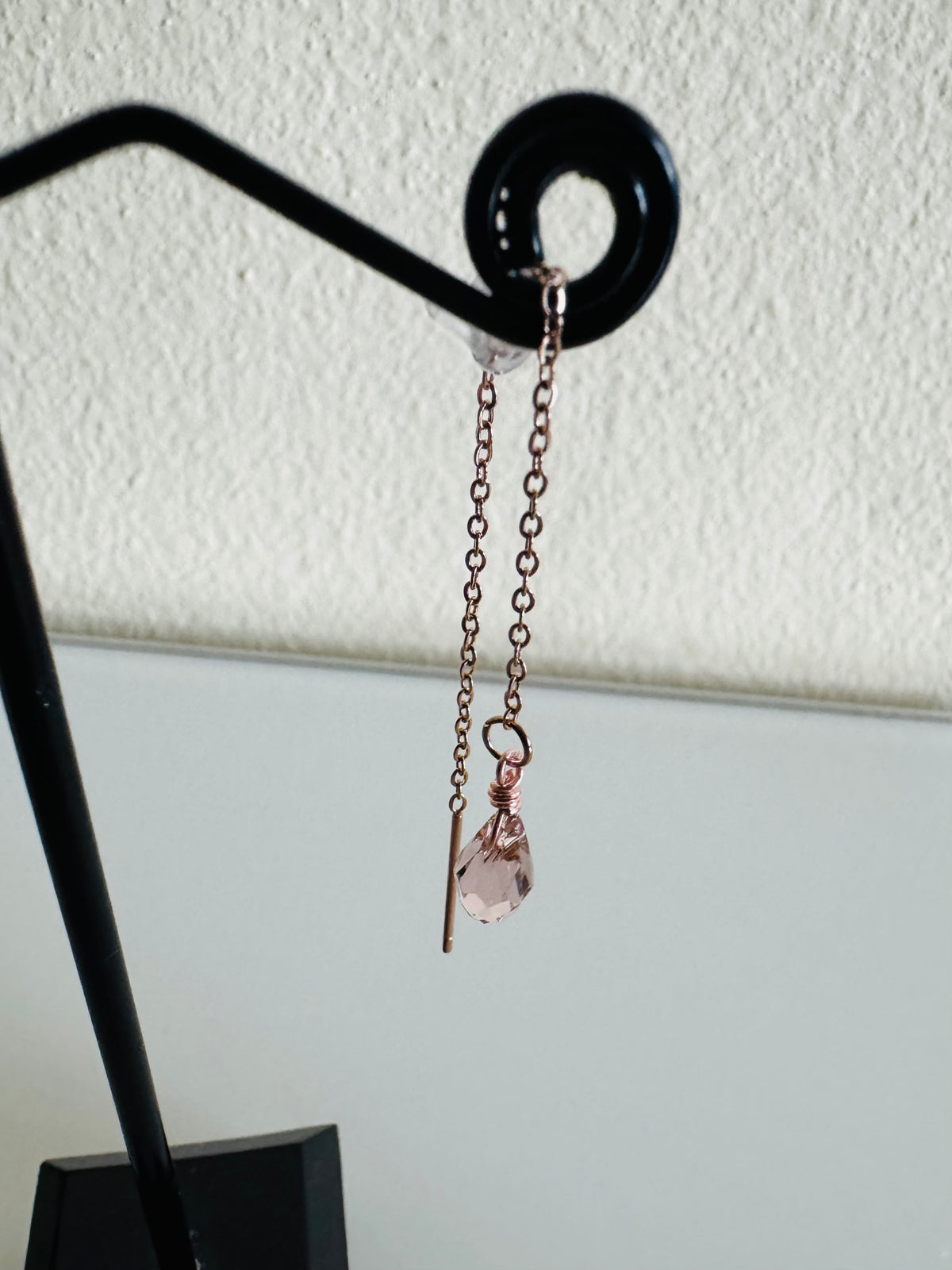 Swarovski Crystal Drop Earrings, Surgical Stainless Rose Gold Dangle Chain Earrings, Handmade Australian Jewellery, Rosegold pink Colour