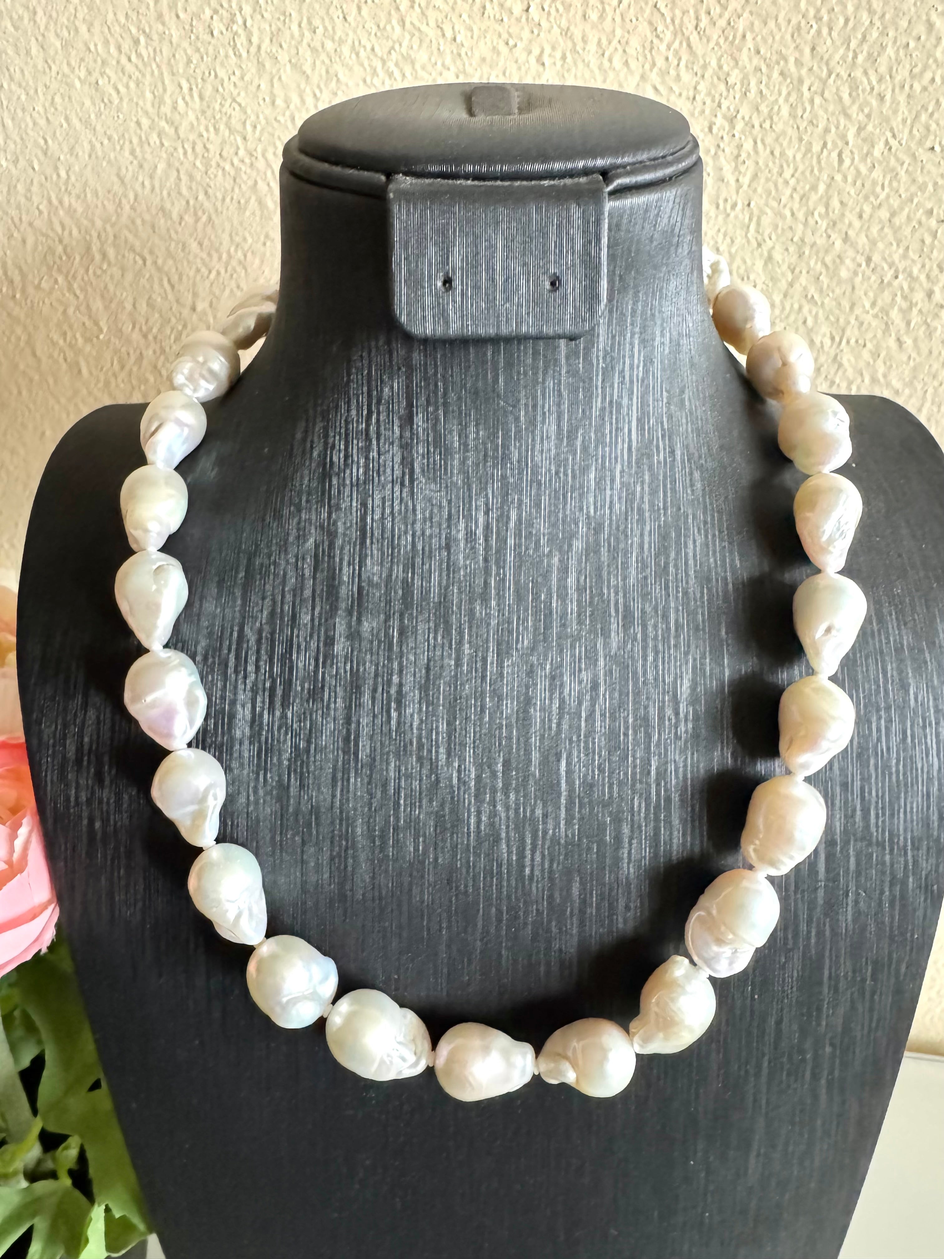 Sterling silver freshwater baroque pearl necklace
