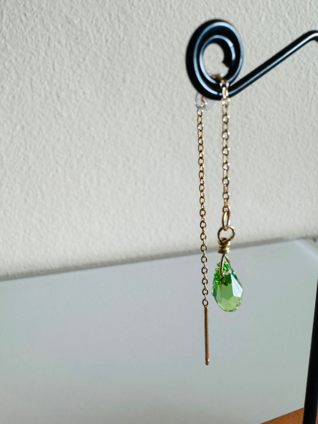 Swarovski Crystal Drop Earrings, Surgical Stainless Gold Dangle Chain Earrings, Handmade Australian Jewellery, Peridot Green Colour
