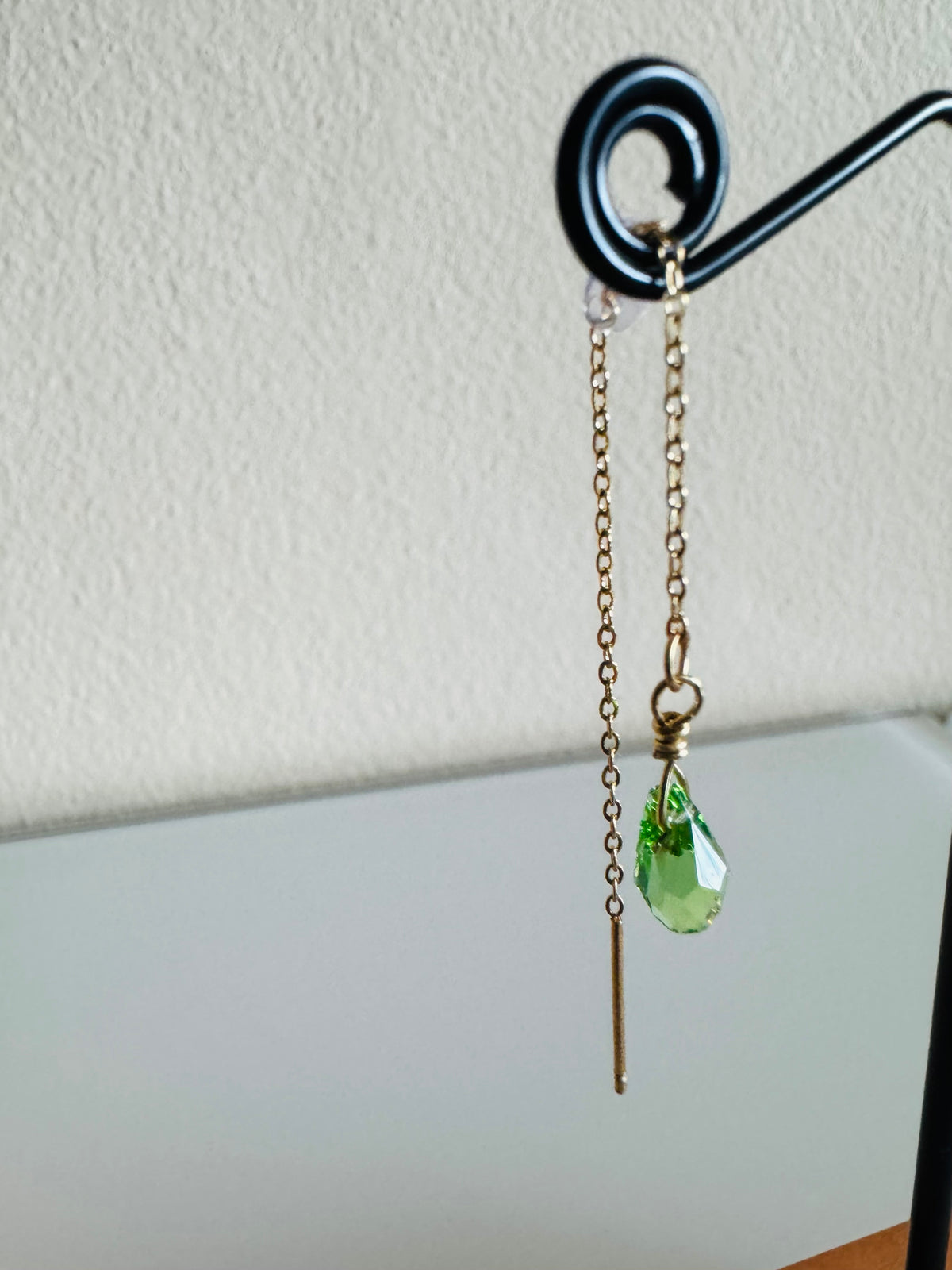 Swarovski Crystal Drop Earrings, Surgical Stainless Gold Dangle Chain Earrings, Handmade Australian Jewellery, Peridot Green Colour