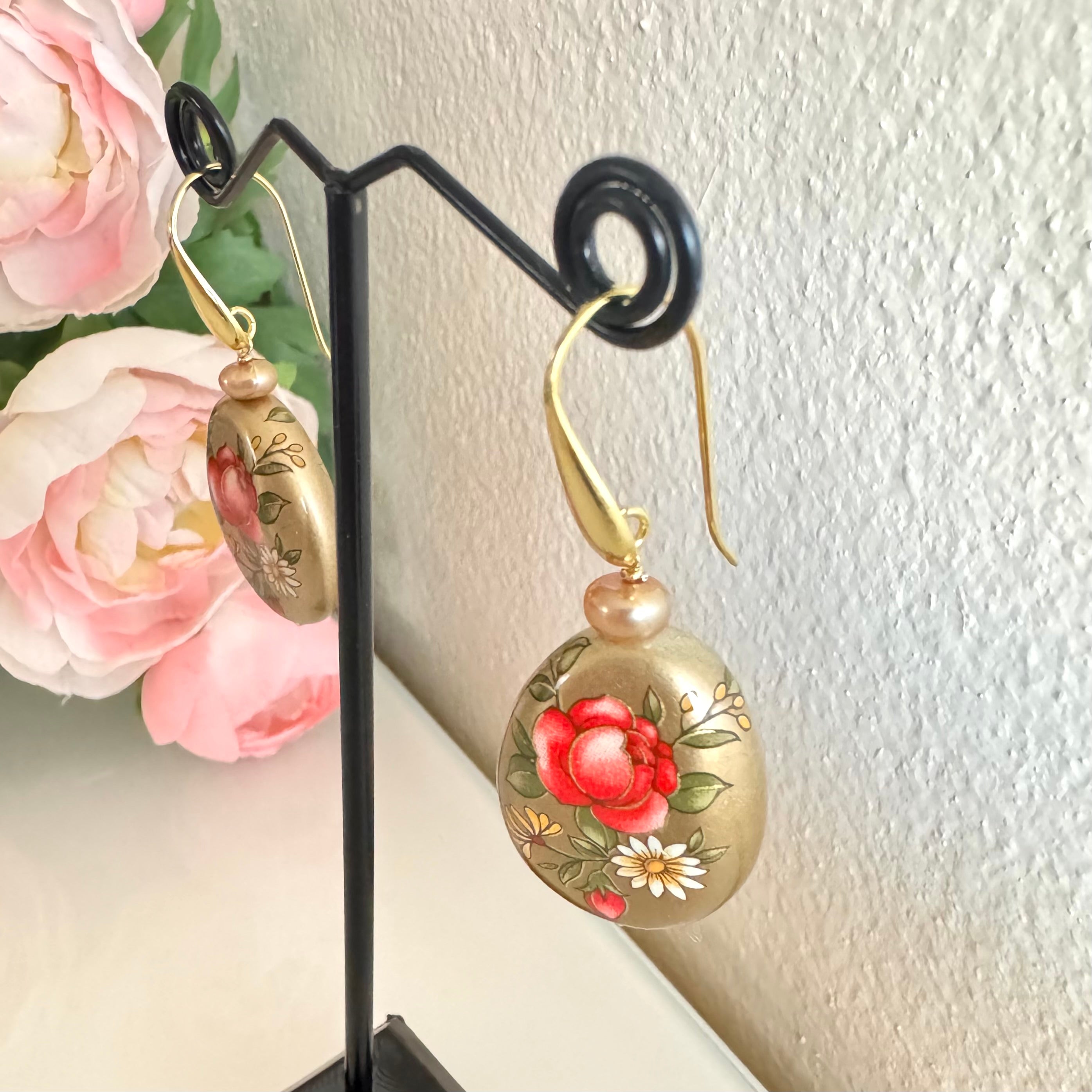 Sterling silver Japanese tensha beads and freshwater pearl earrings