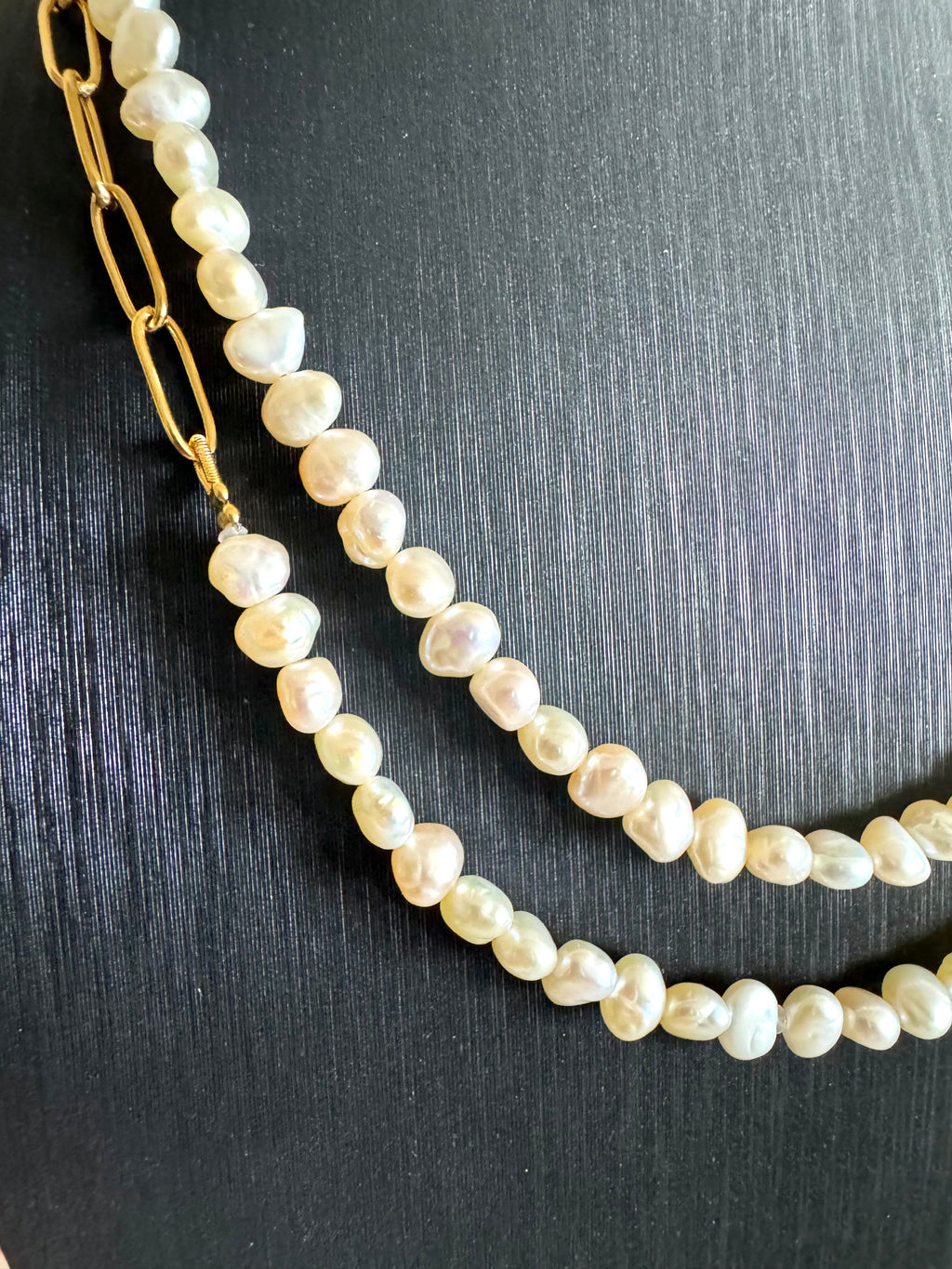 Long Freshwater Pearl Necklace With Surgical Stainless Steel Gold Chain Necklace, 3 Ways wearable Necklace, Handmade Australia, Gift for Her