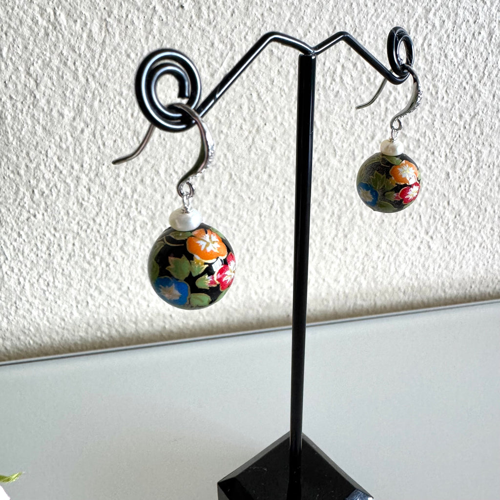 Sterling silver Japanese tensha beads and freshwater pearl earrings