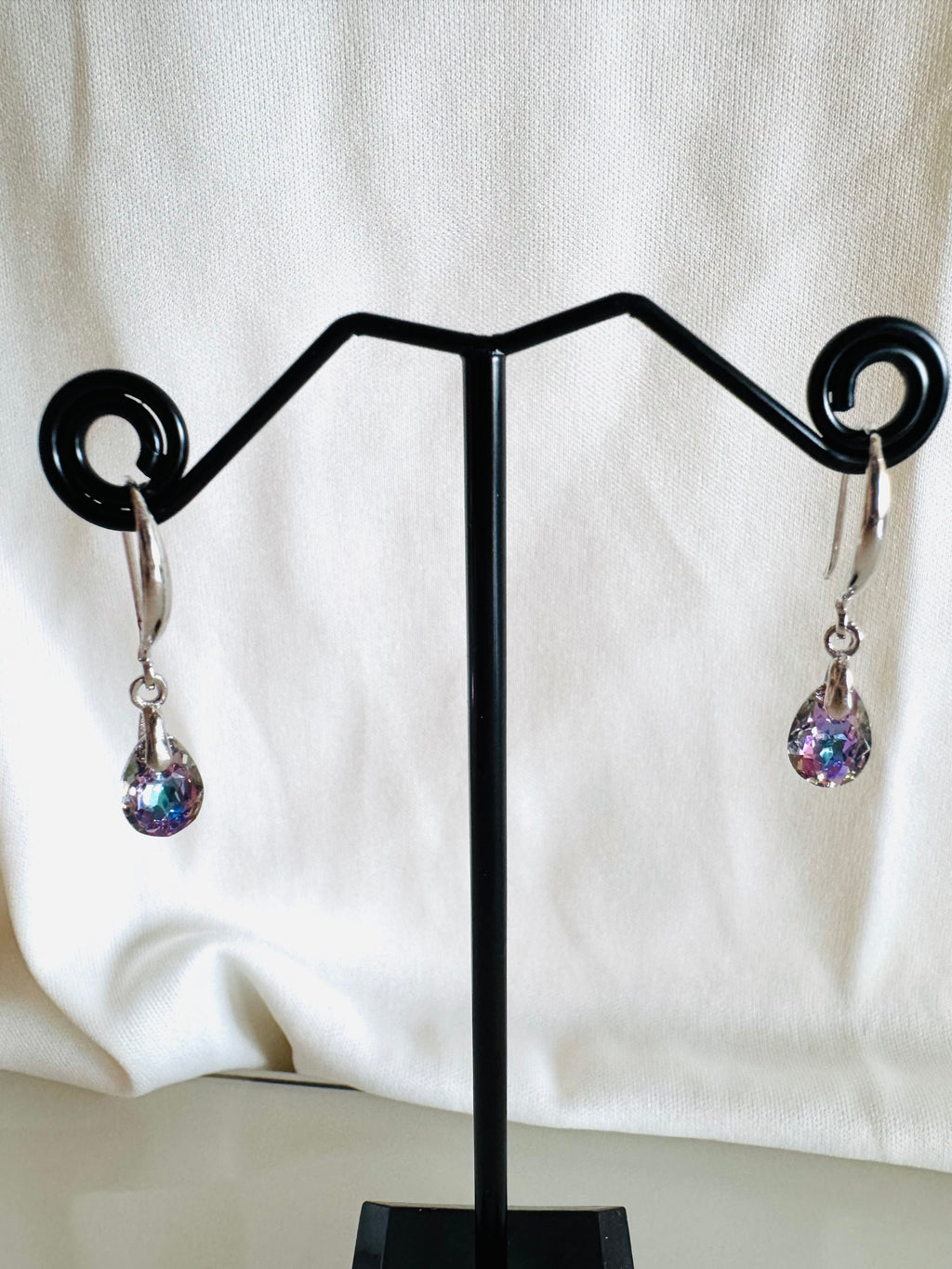 Swarovski Crystal Drop Earrings, Sterling Silver Dangle Earrings, Handmade Australian Jewellery, Pinkish Blue Crystal, Gift for Her