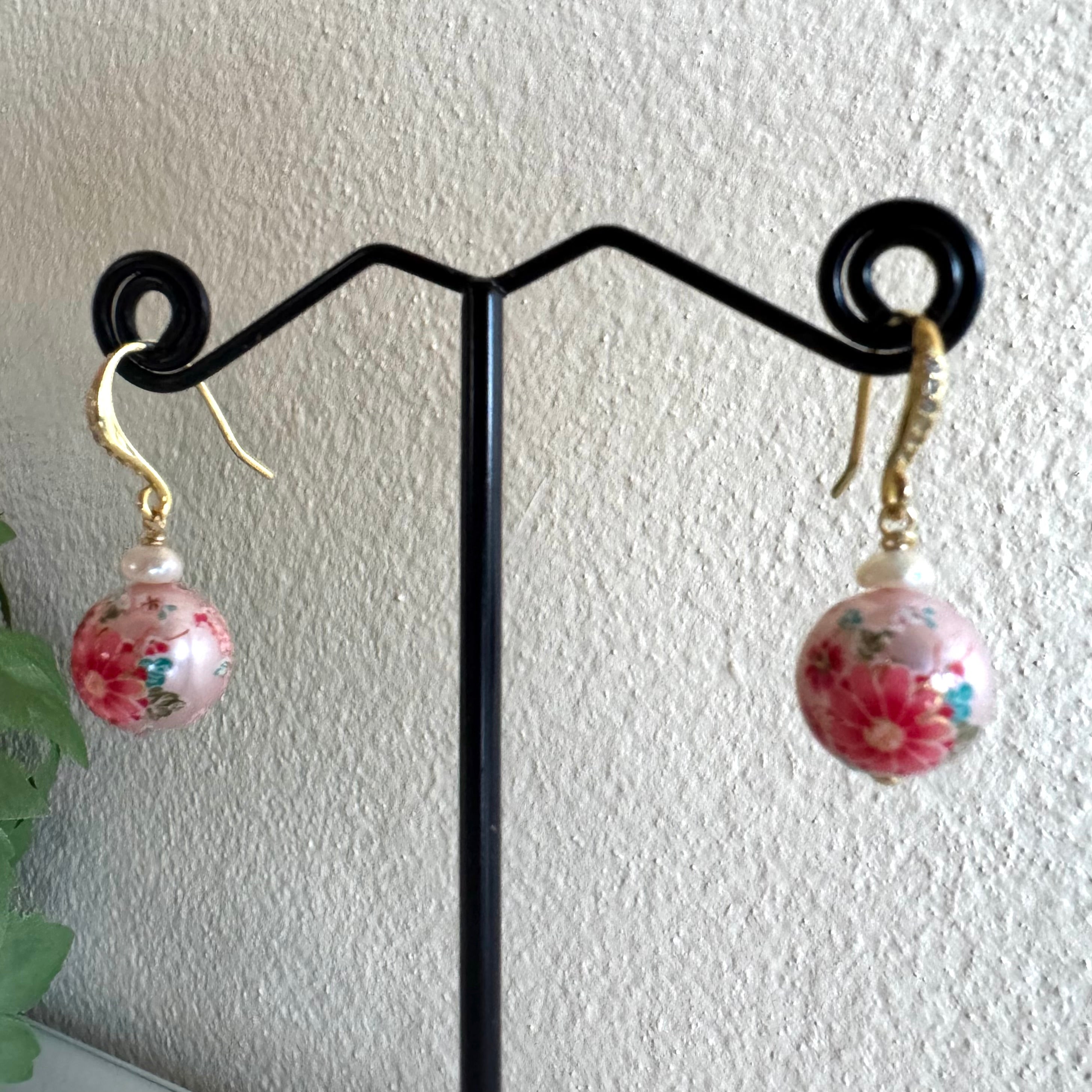 Sterling silver Japanese tensha beads and freshwater pearl earrings