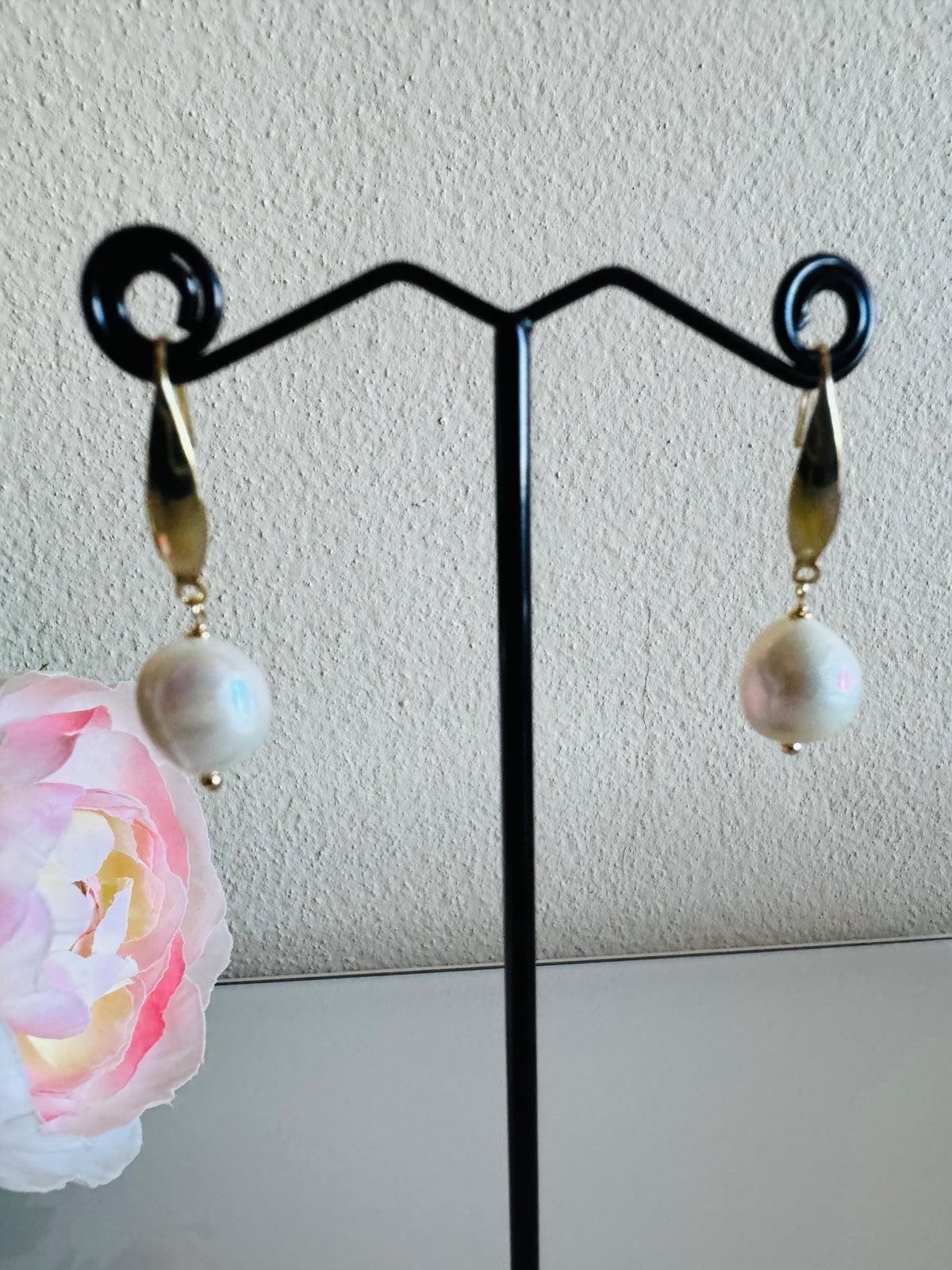 Freshwater Off Round Pearl Drop Earrings, Surgical Stainless Gold Dangle Earrings, Handmade Australian Jewellery, Gift For Her