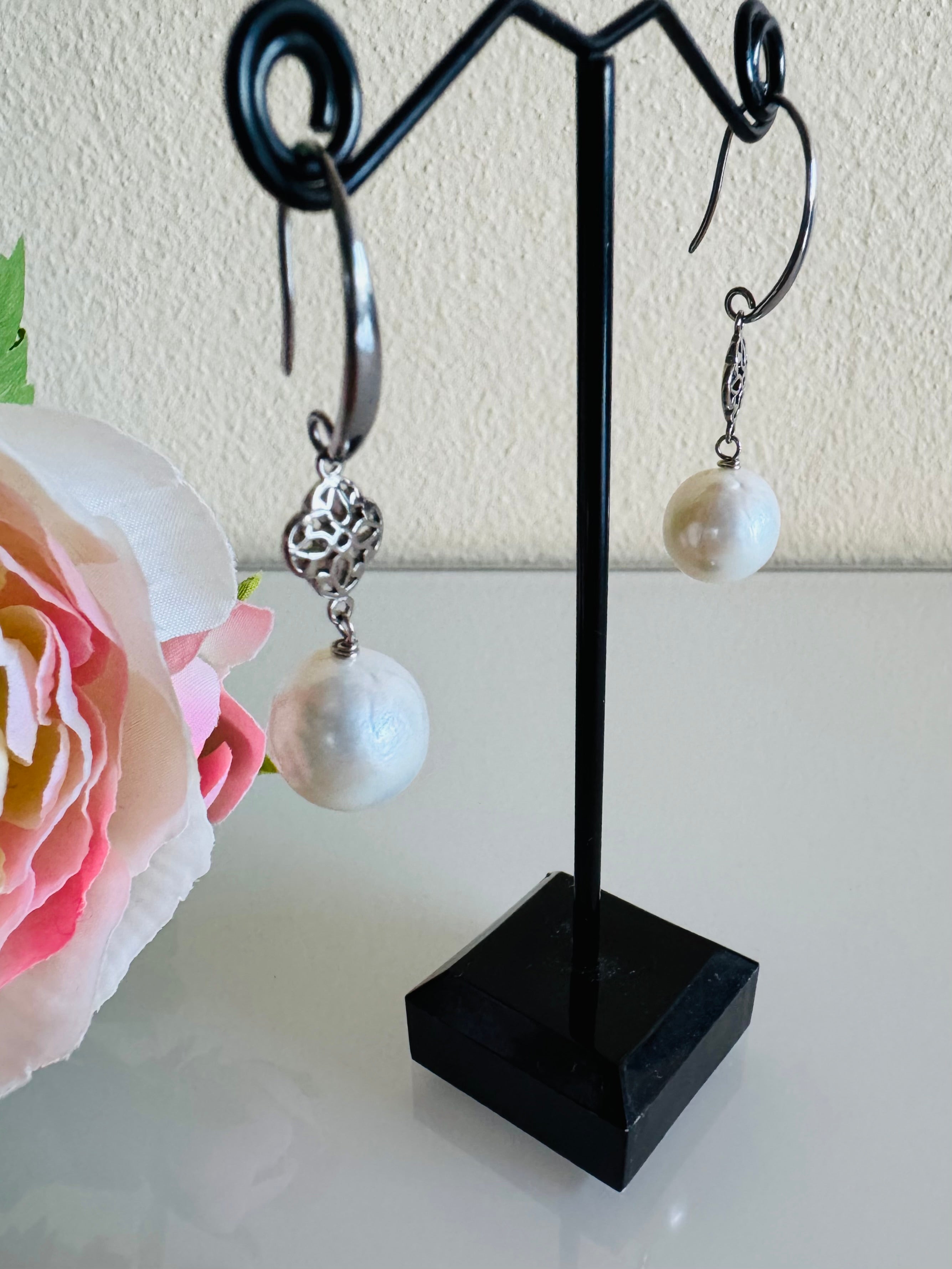 Freshwater Roundish Pearl Drop Earrings With Surgical Stainless Hooks, Dangle, Elegant Bridal Jewellery, Anniversary Gift, 13mm Pearl
