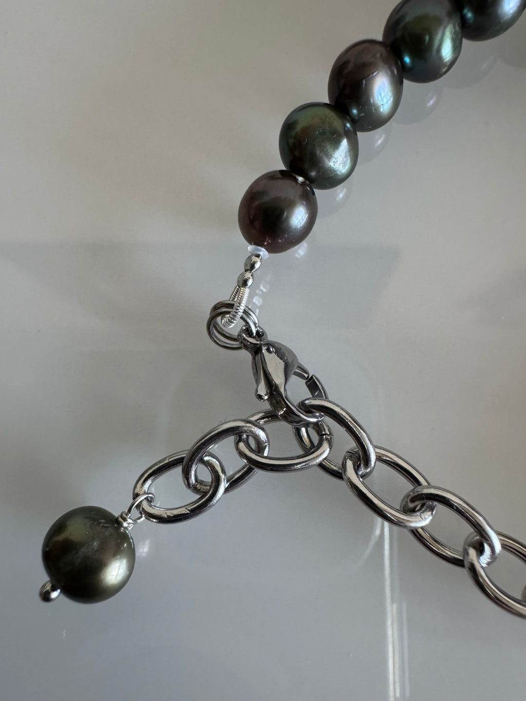Freshwater Black Pearl Bracelet With Surgical Stainless Chains