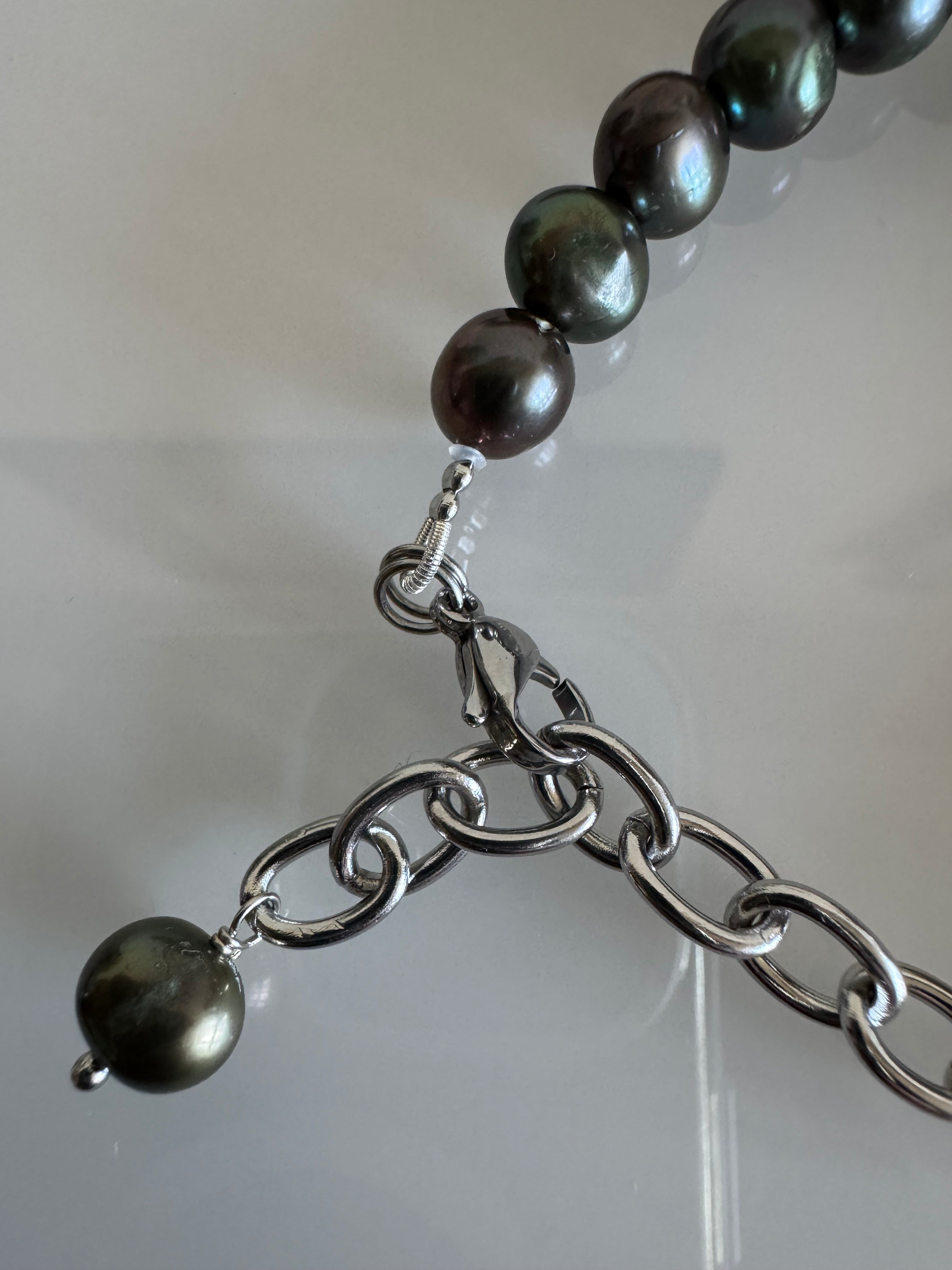 Freshwater Black Pearl Bracelet With Surgical Stainless Chains