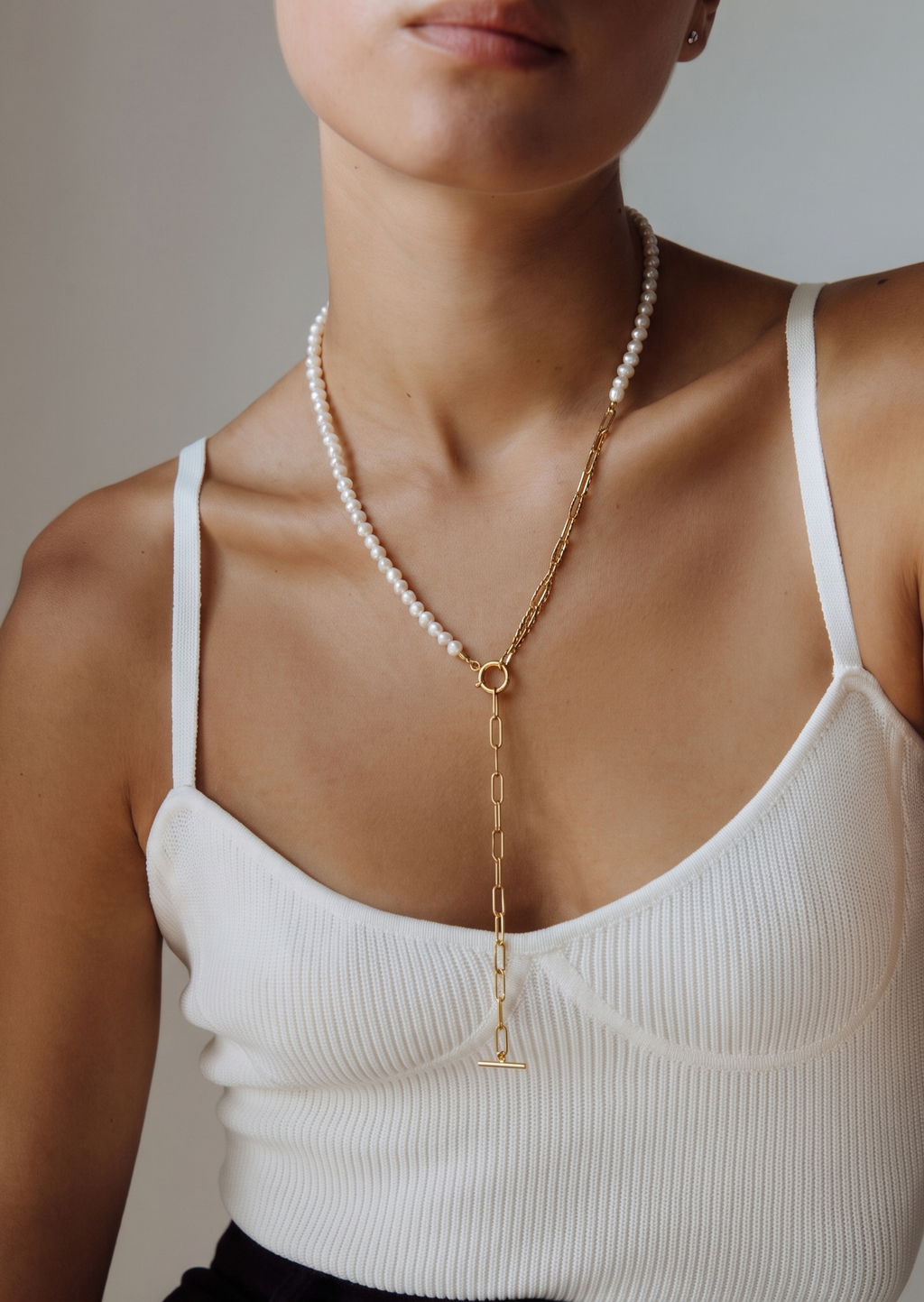 Long Freshwater Pearl Necklace With Surgical Stainless Steel Gold Chain Necklace, 3 Ways wearable Necklace, Handmade Australia, Gift for Her