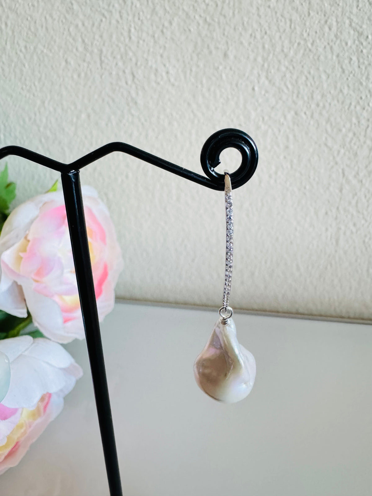 925 Sterling Silver Baroque Pearl Drop Earrings, Rhodium Plated Freshwater Pearl Dangle Earrings, Elegant Bridal Jewellery, Anniversary Gift