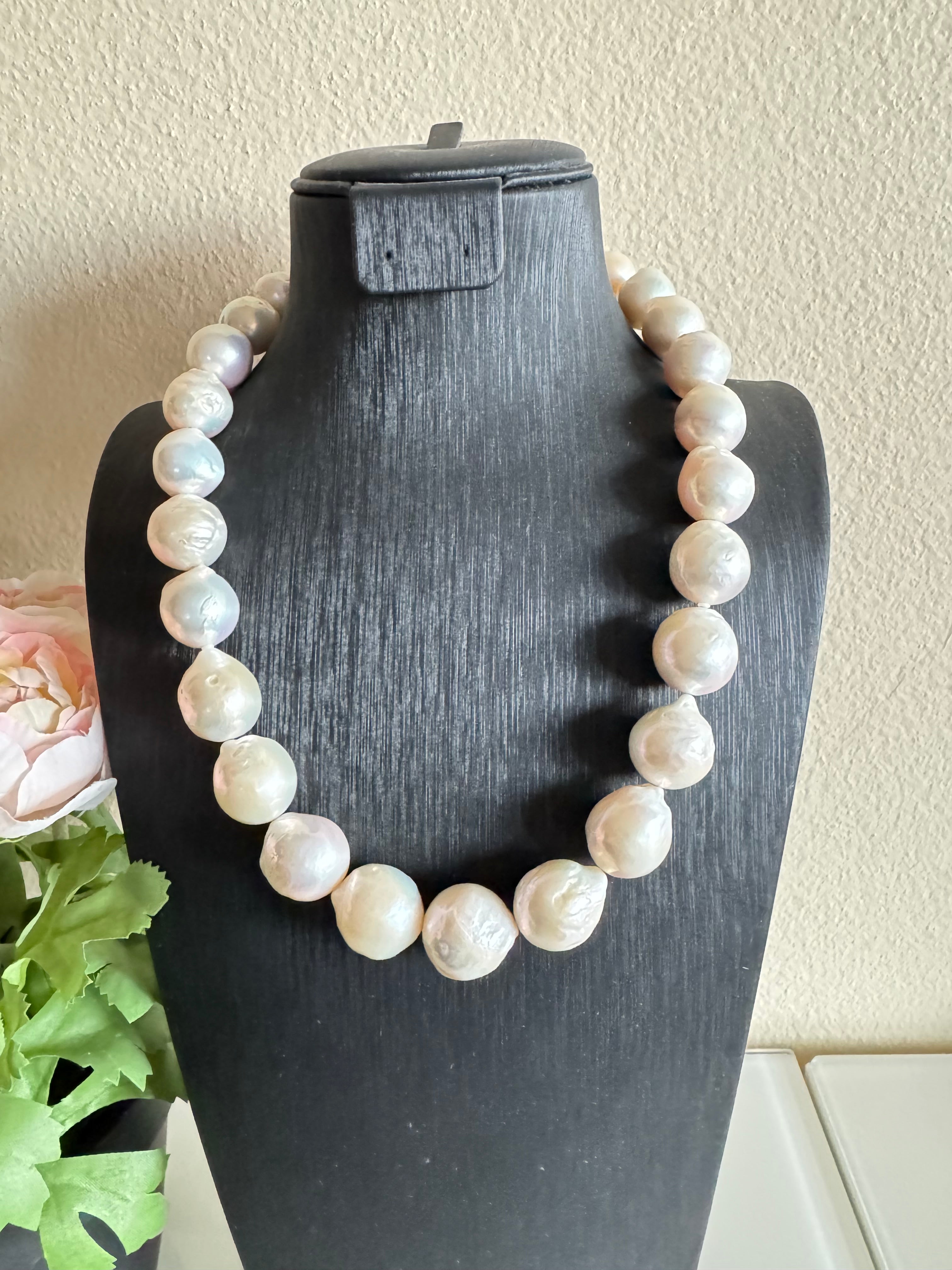 Large White Colour Off Round Pearl Necklace, 925 Sterling Silver Puch Clasp, Genuine Pearl Jewelry, Handcrafted in Australia, Exclusive Gift