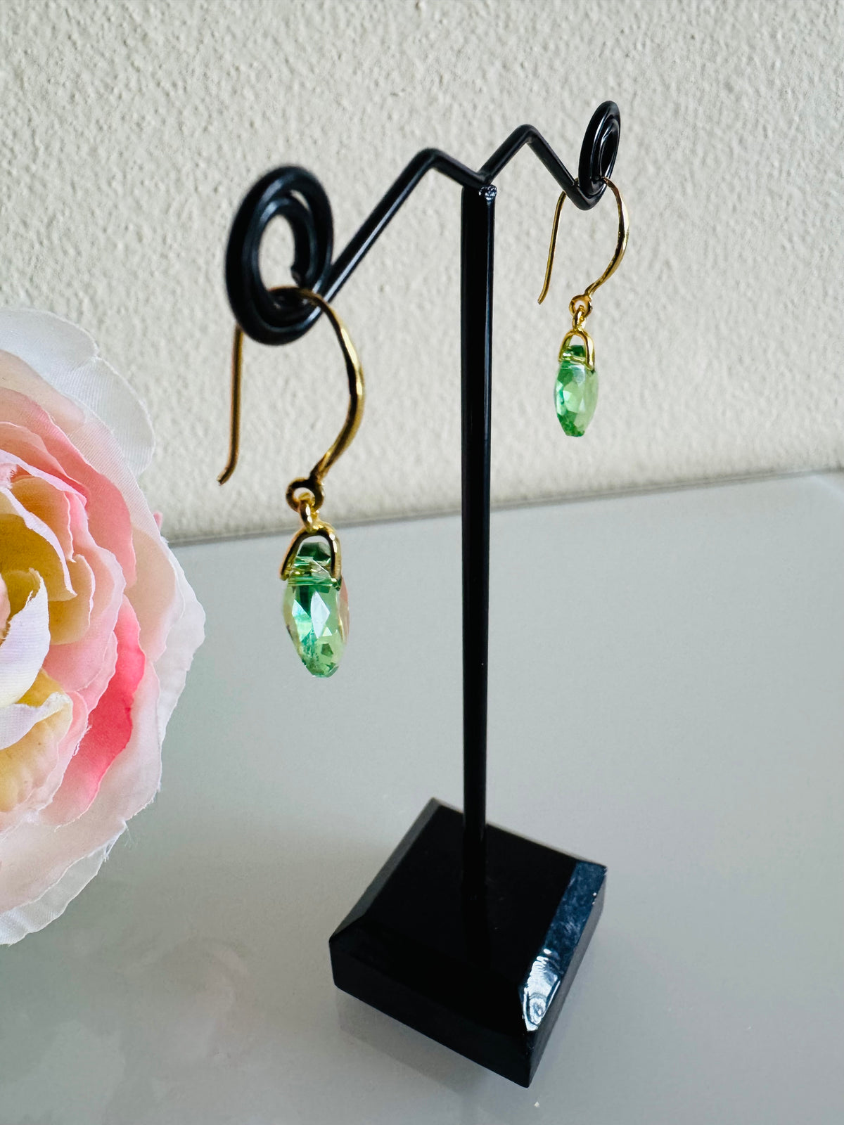 Swarovski Crystal Drop Earrings, Sterling Silver Gold Dangle Earrings, Handmade Australian Jewellery, Peridot Green Crystal, Gift for Her