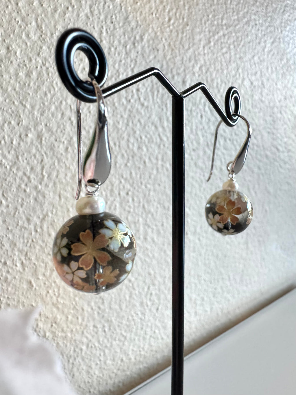 Sterling silver Japanese tensha beads and freshwater pearl earrings