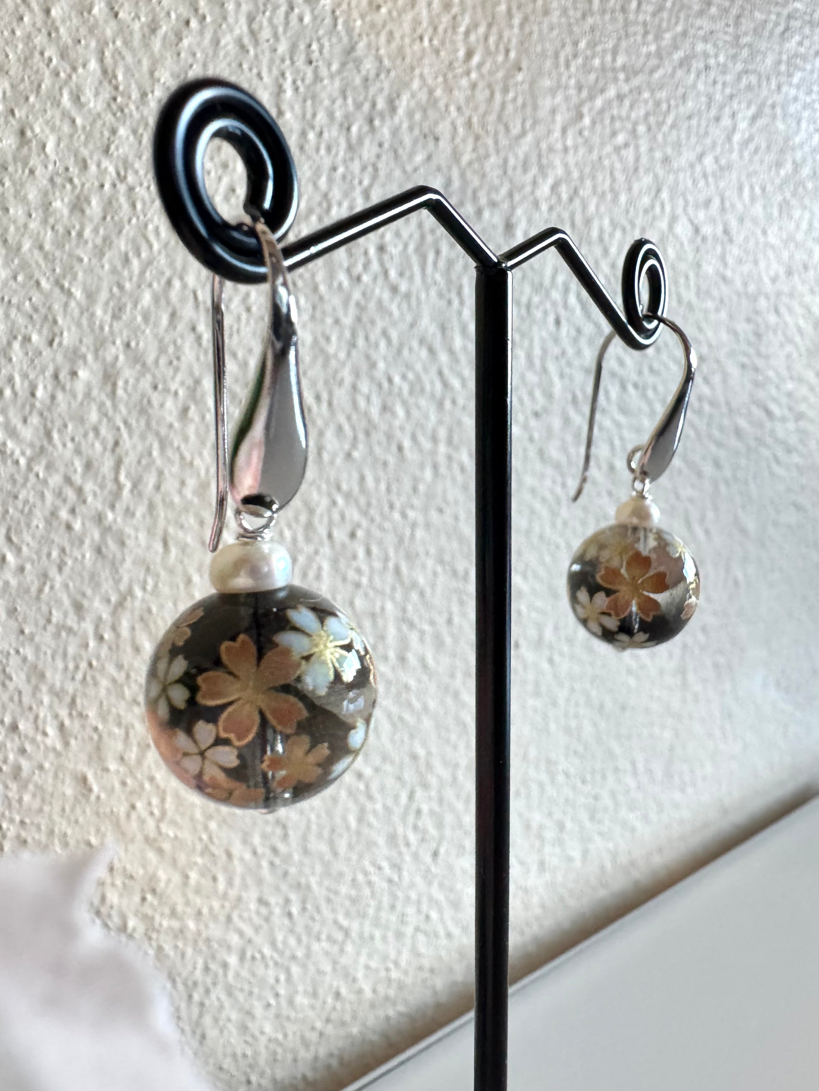 Sterling silver Japanese tensha beads and freshwater pearl earrings