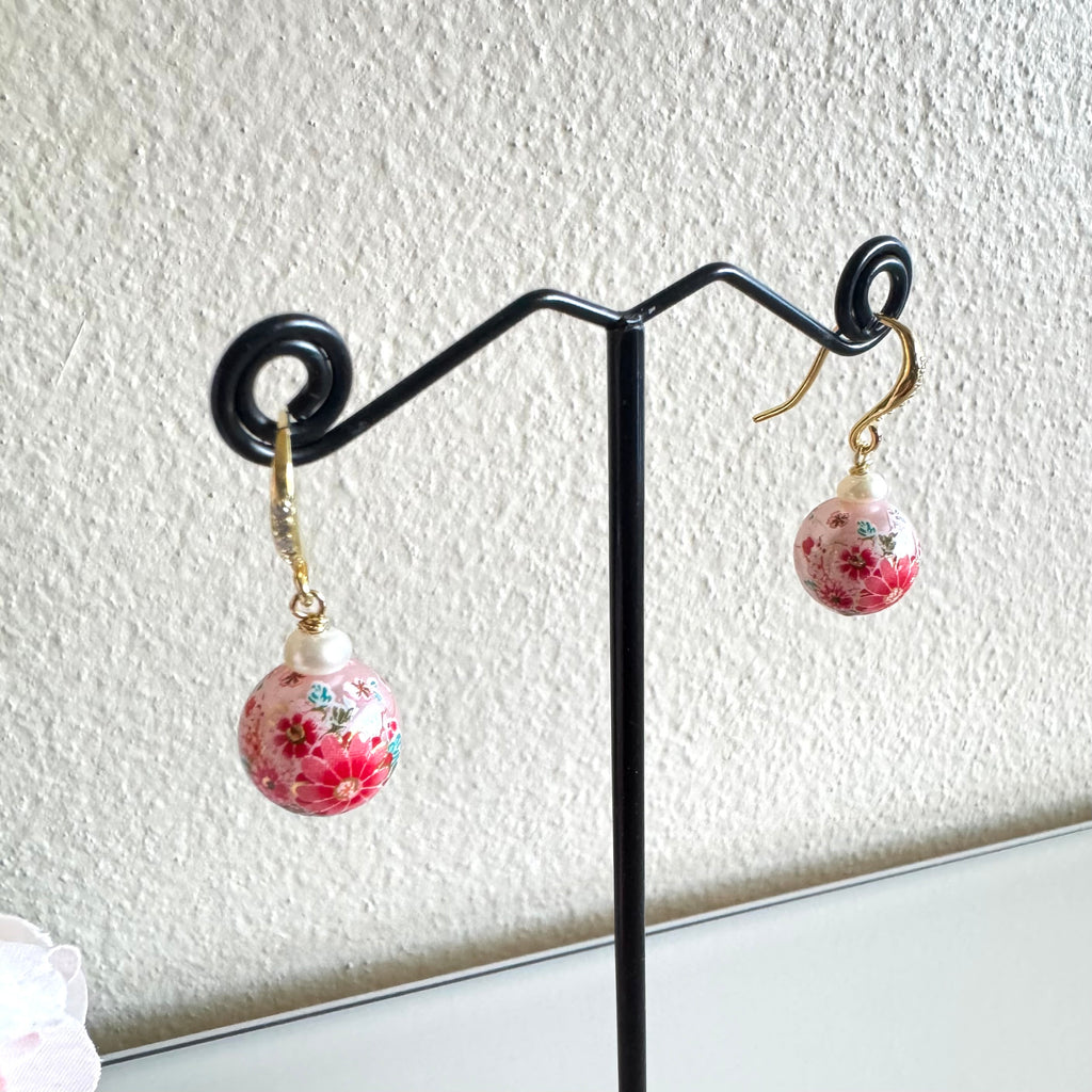 Sterling silver Japanese tensha beads and freshwater pearl earrings