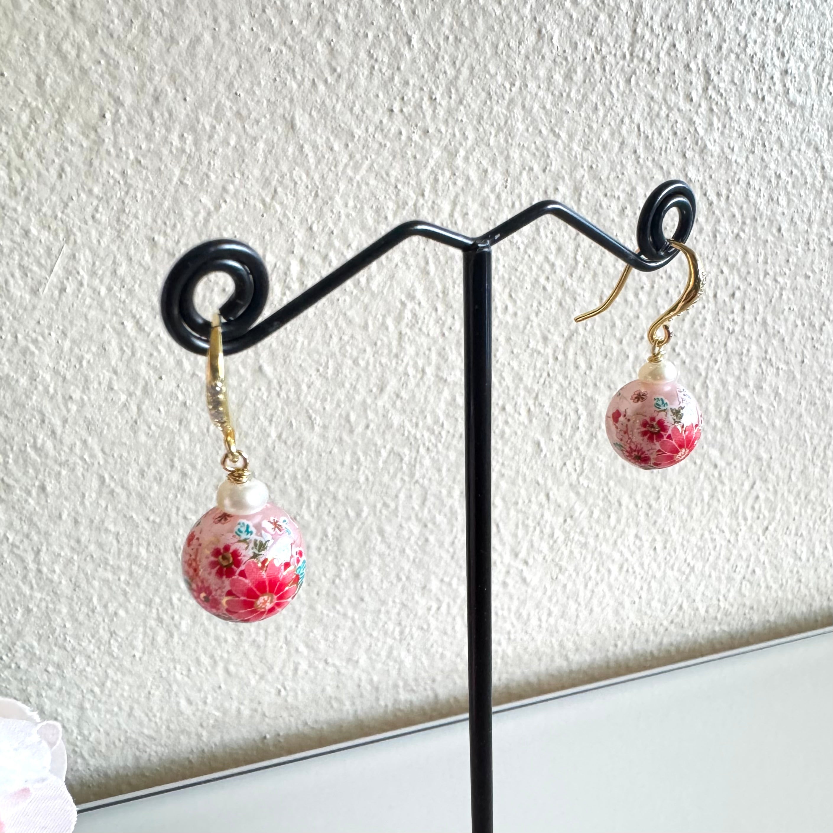 Sterling silver Japanese tensha beads and freshwater pearl earrings