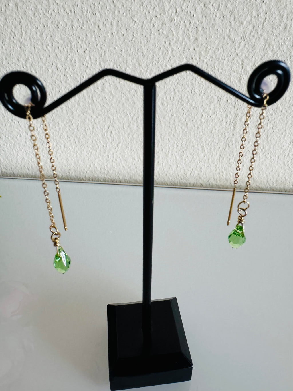 Swarovski Crystal Drop Earrings, Surgical Stainless Gold Dangle Chain Earrings, Handmade Australian Jewellery, Peridot Green Colour