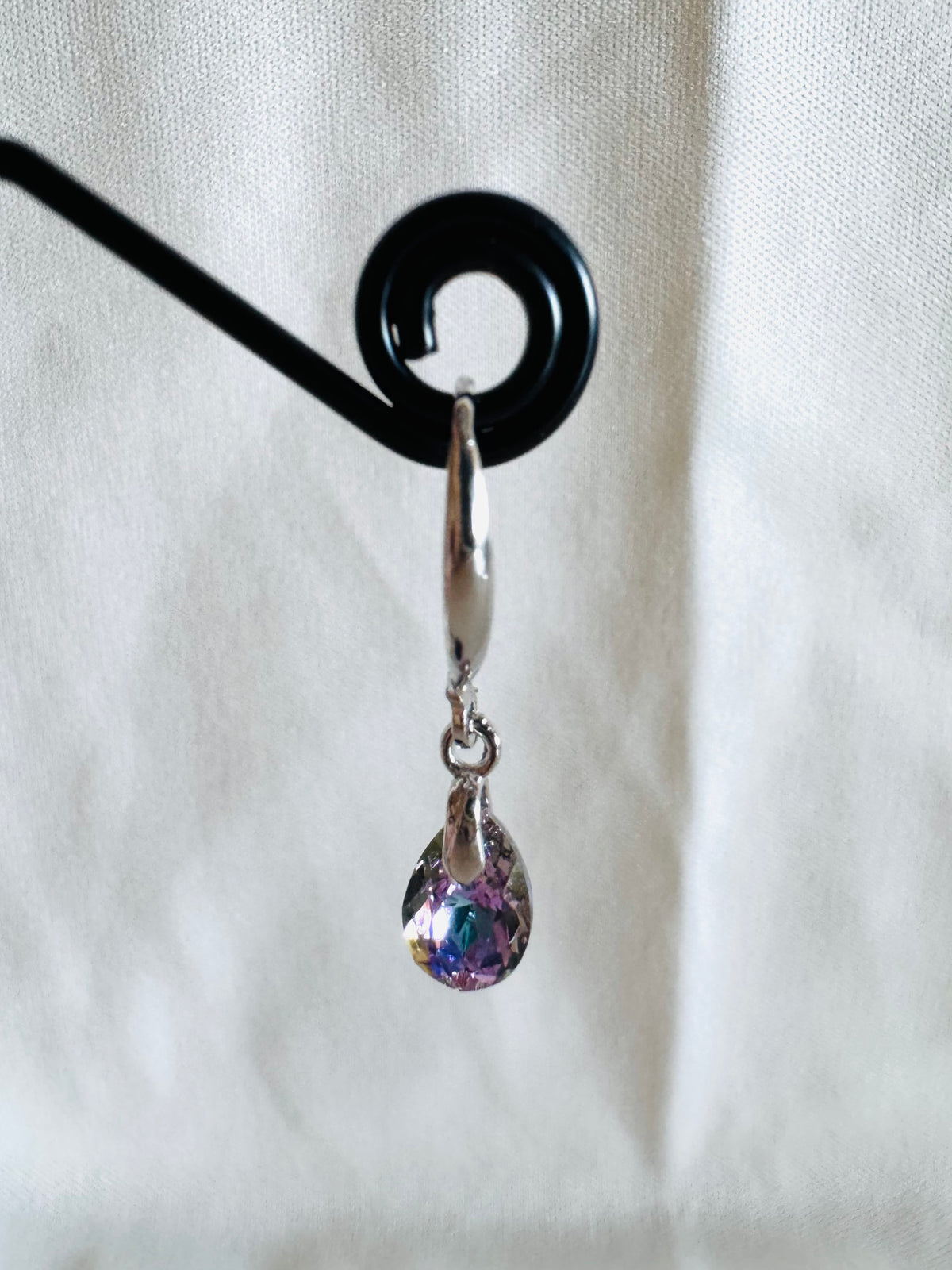 Swarovski Crystal Drop Earrings, Sterling Silver Dangle Earrings, Handmade Australian Jewellery, Pinkish Blue Crystal, Gift for Her