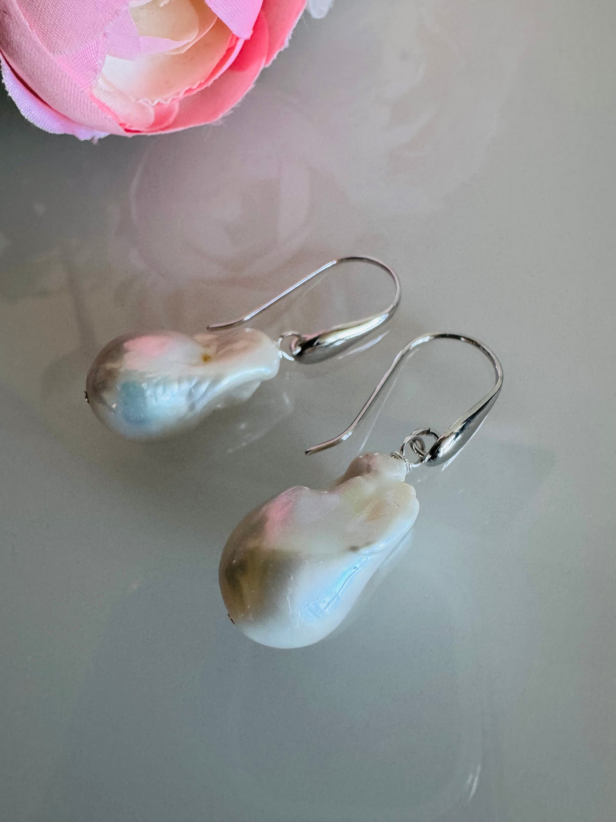 925 Sterling Silver Rhodium Plated Freshwater Pearl Drop Earrings, Large Baroque Dangle, Elegant Bridal Jewellery, Anniversary Gift