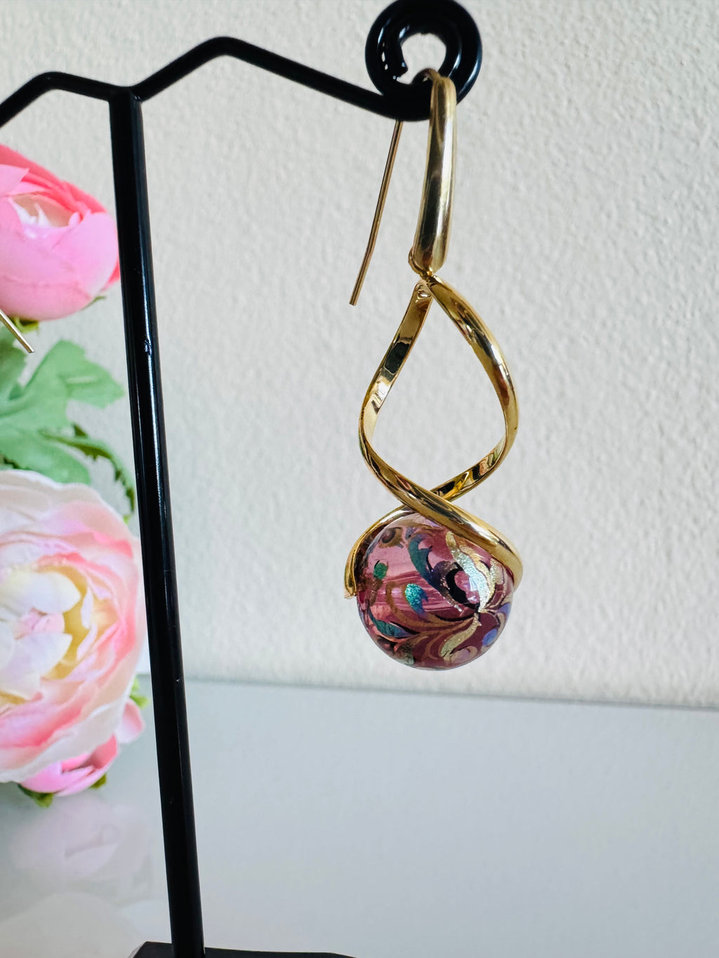 Japanese tensha beads earrings with surgical gold stainless steel hooks