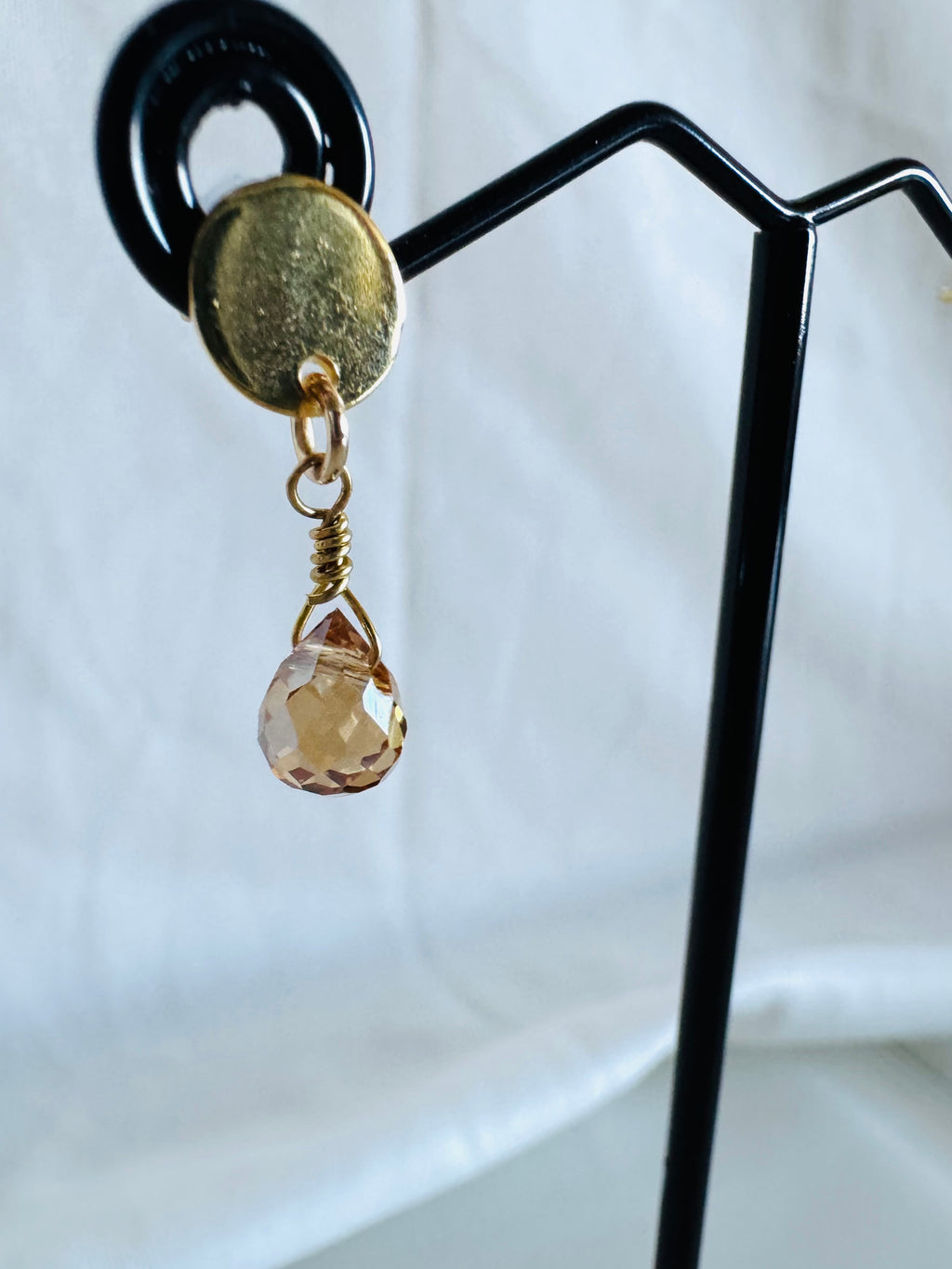 Handmade Golden Crystal Drop Earrings, Surgical Stainless Gold Studs, Lightweight Comfort