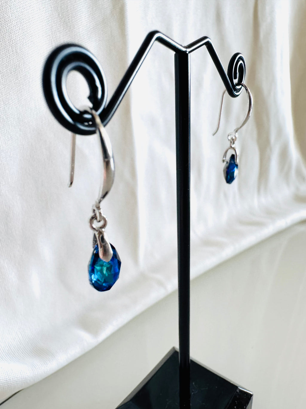 Swarovski Crystal Drop Earrings, Sterling Silver Dangle Earrings, Handmade Australian Jewellery, Pinkish Blue Crystal, Gift for Her